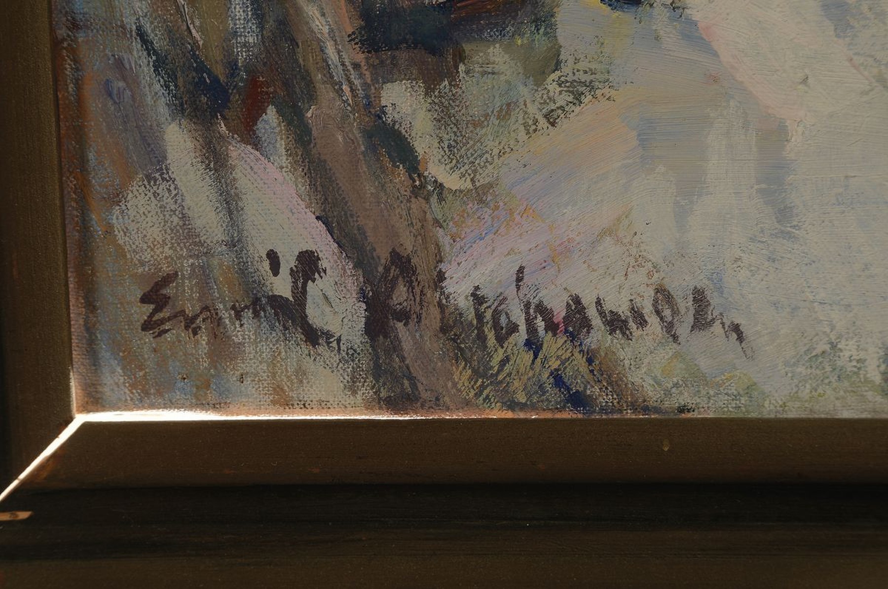 Detail a: Emil Abrahamsen, 1875-1964 Stavanger, bekannter norwegischer Maler, Schüler von Sigurd Moe in Stavanger und André Lhote in Paris, hier: Verschneite ...
