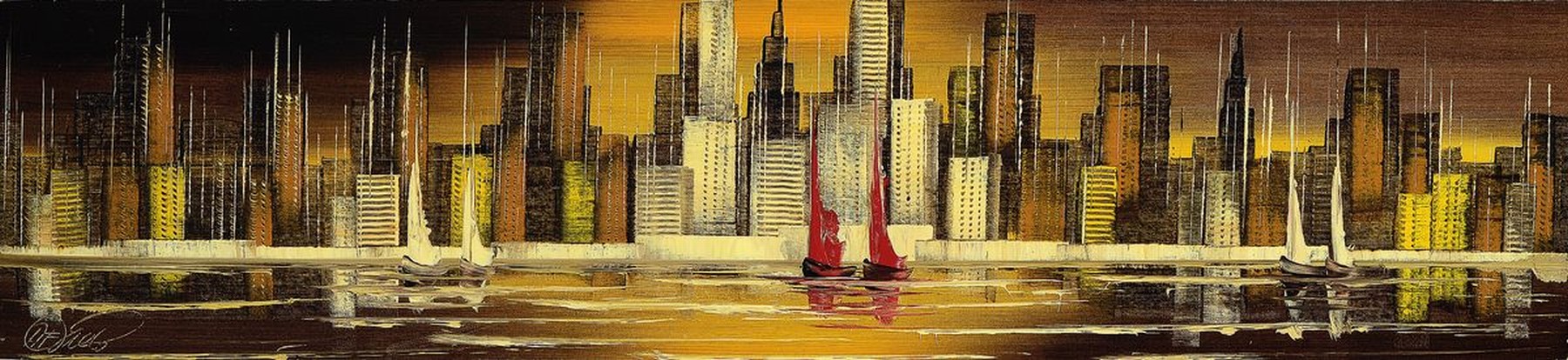 Unbekannter Maler der 1960er Jahre, Stadtpanorama von Shanghai, Öl/Lwd/Holz, links unten unleserlich sign., ca. 28x123cm