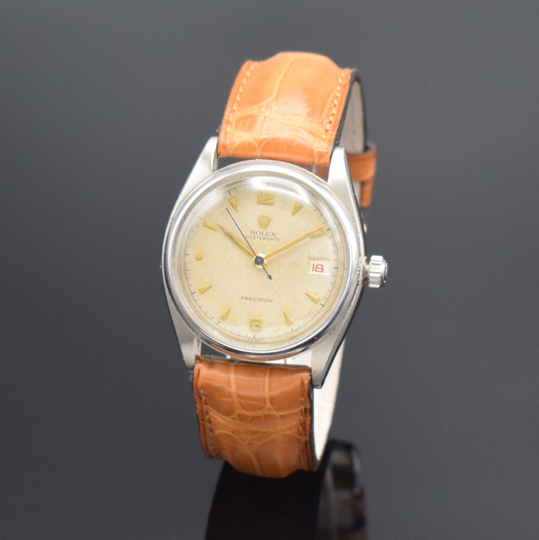 ROLEX Herrenarmbanduhr Oysterdate Precision in Stahl Referenz 6294, Schweiz lt. Bodenstempel hergestellt 2. Quartal 1953, Handaufzug, Boden & Krone ...