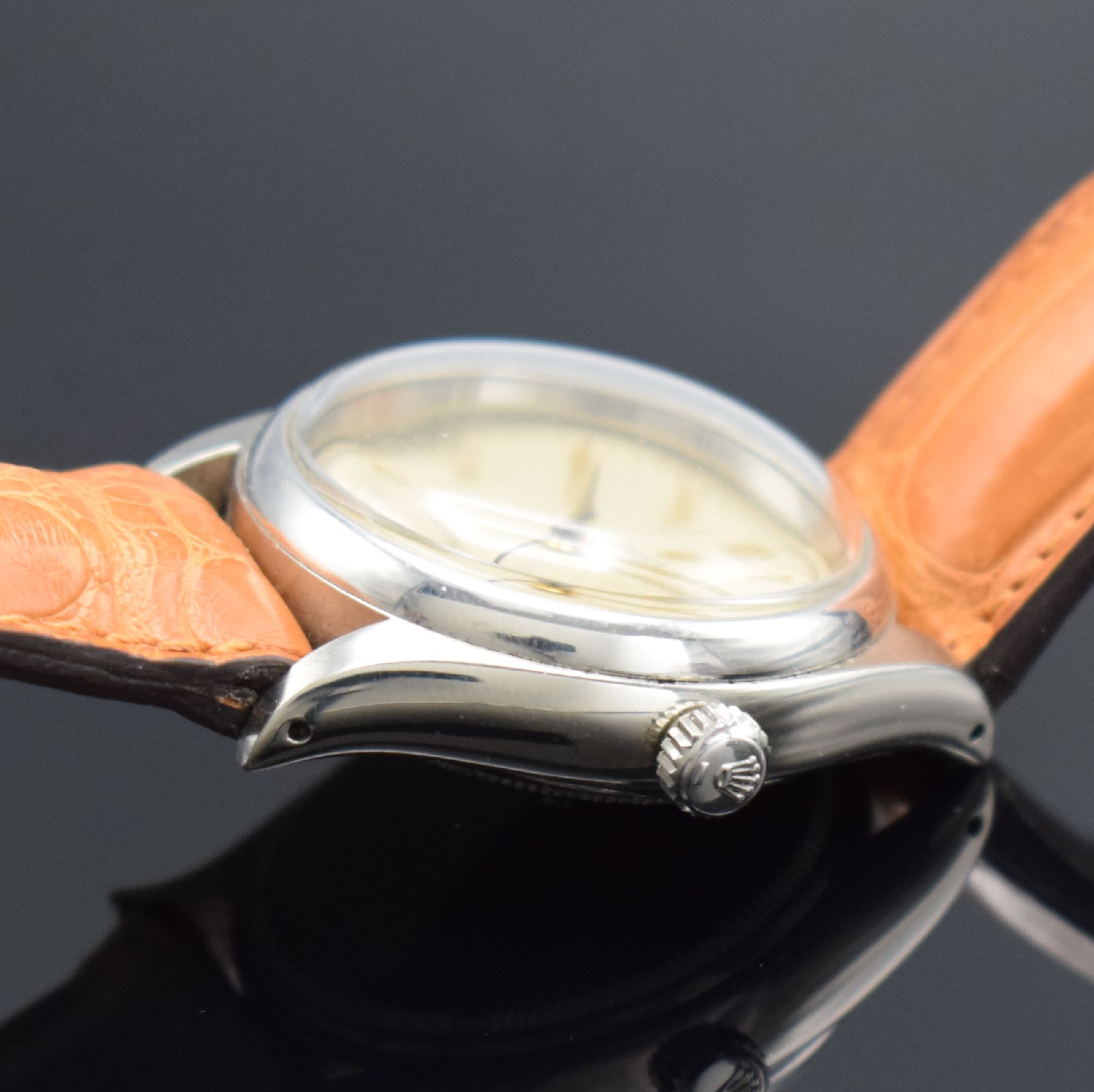 Detail c: ROLEX Herrenarmbanduhr Oysterdate Precision in Stahl Referenz 6294, Schweiz lt. Bodenstempel hergestellt 2. Quartal 1953, Handaufzug, Boden & Krone ...