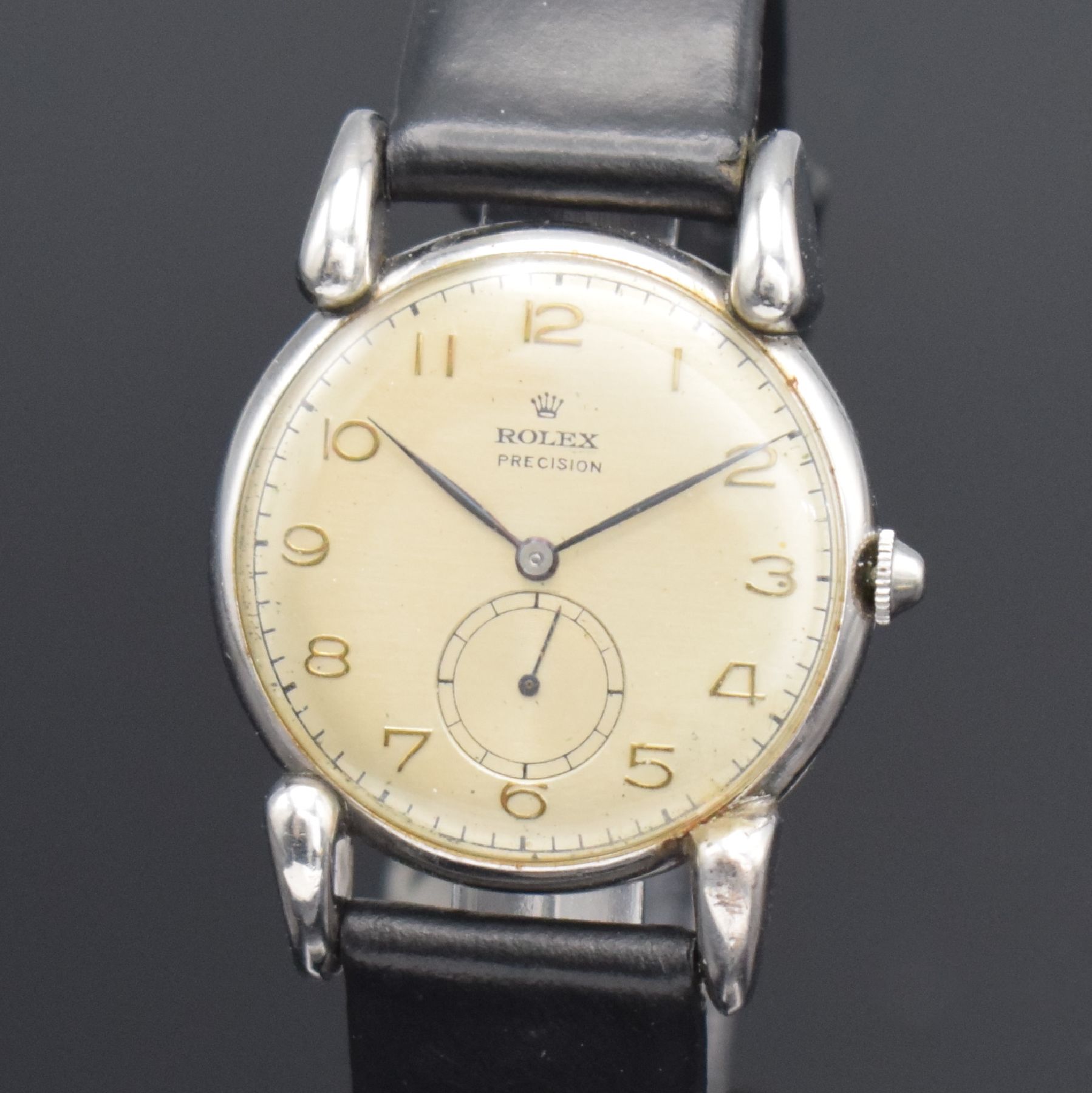 Detail a: ROLEX Precision Armbanduhr Referenz 4367 in Stahl, Schweiz um 1947, Handaufzug, Boden gedr., neutr. Lederband m. orig. Rolex Dornschl., orig. Krone, ...