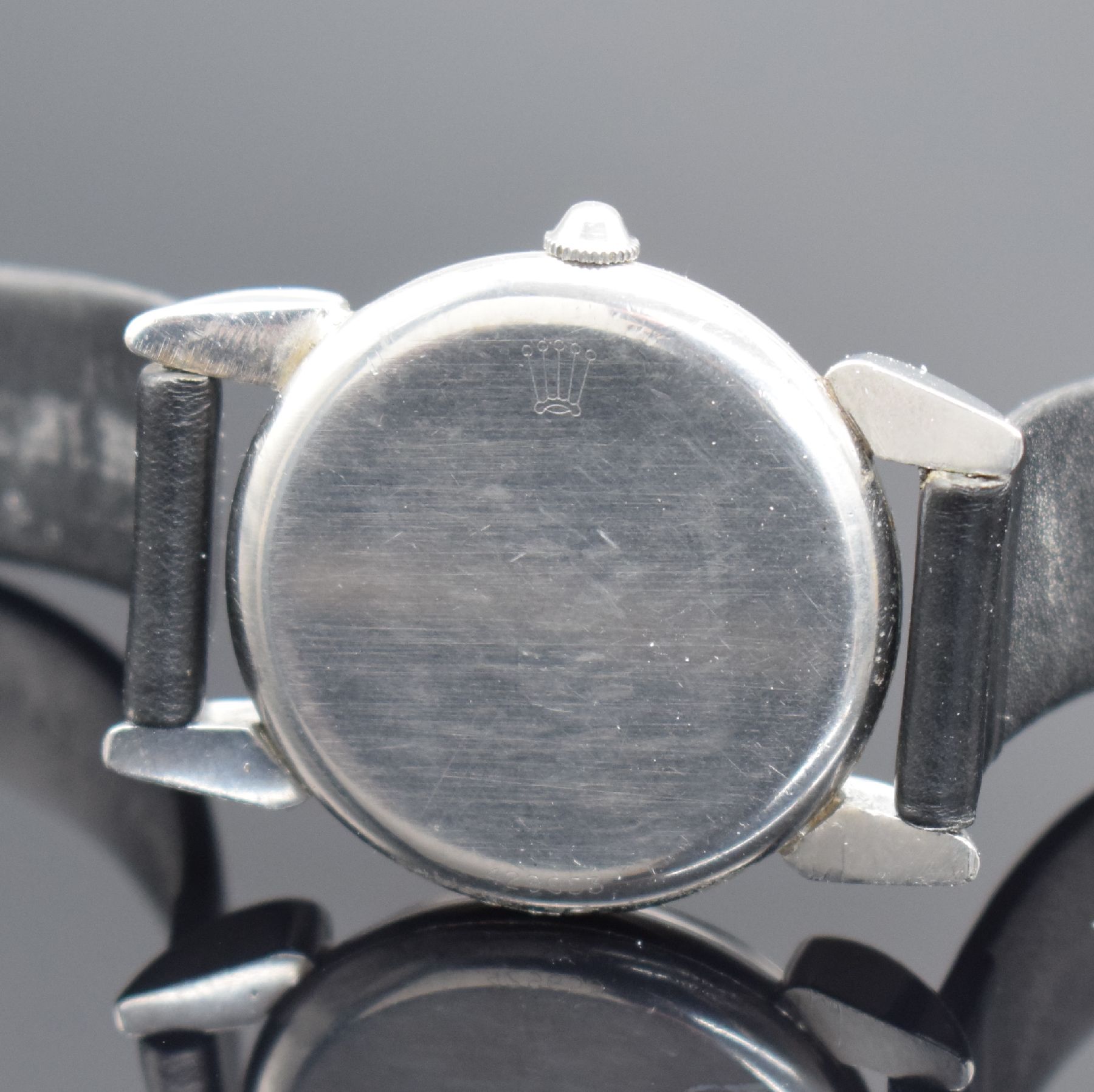 Detail d: ROLEX Precision Armbanduhr Referenz 4367 in Stahl, Schweiz um 1947, Handaufzug, Boden gedr., neutr. Lederband m. orig. Rolex Dornschl., orig. Krone, ...