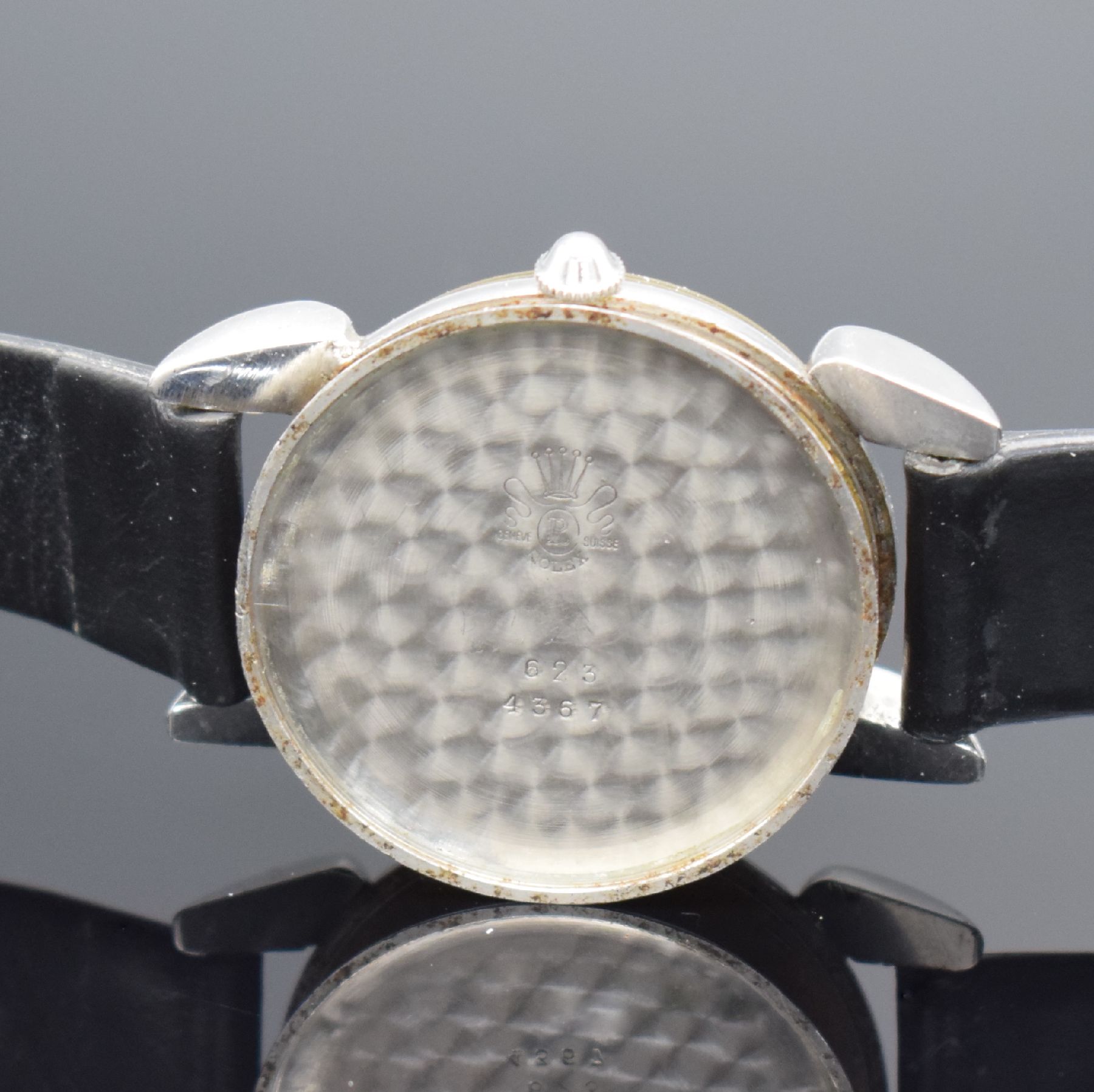 Detail f: ROLEX Precision Armbanduhr Referenz 4367 in Stahl, Schweiz um 1947, Handaufzug, Boden gedr., neutr. Lederband m. orig. Rolex Dornschl., orig. Krone, ...