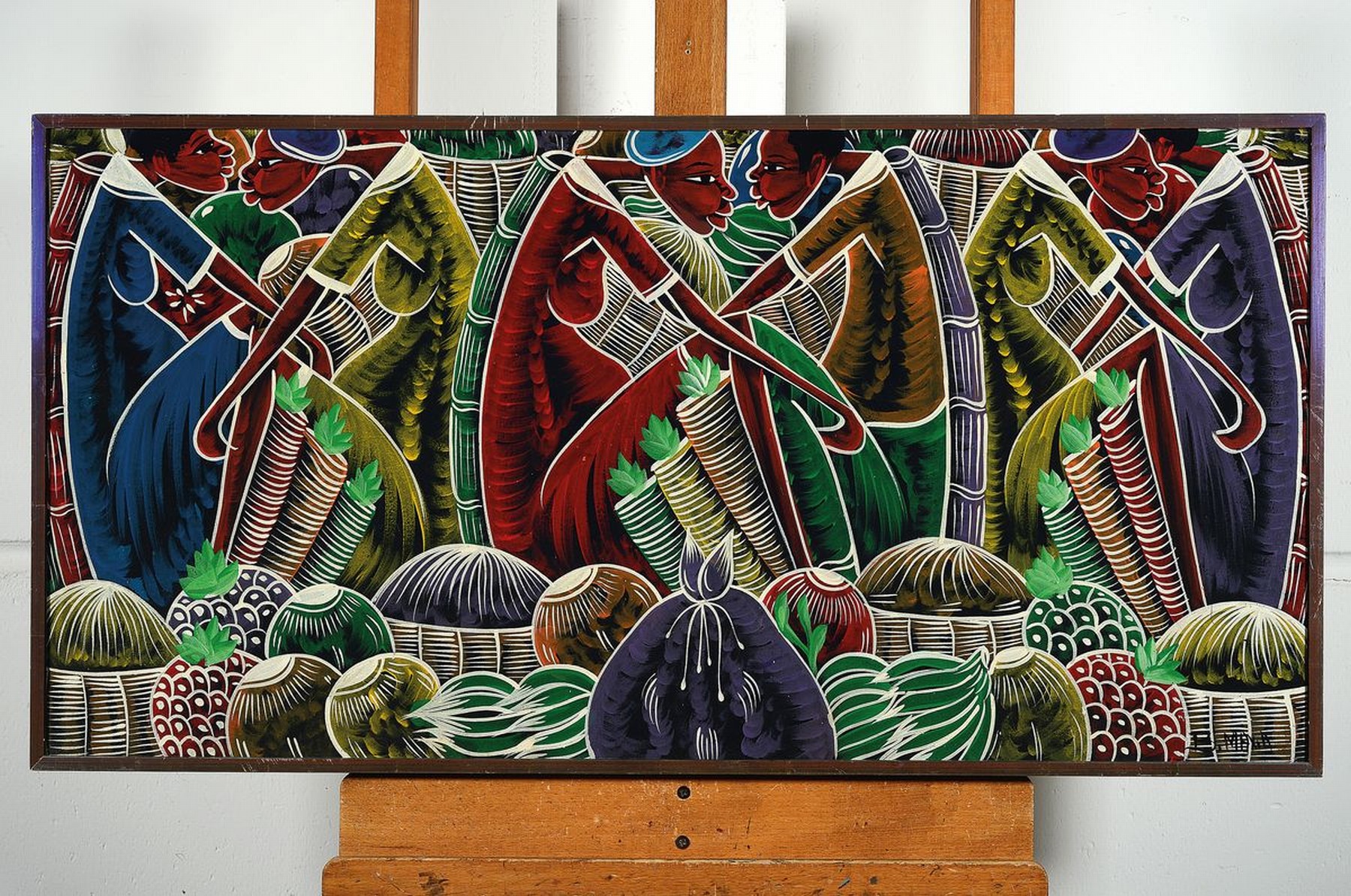Detail k: Unbekannter zeitgenössischer Künstler, vielfigurige Szene auf einem afrikanischen Markt, Öl/Lwd, rechts unten signiert B.Maxia, ca. 45x90cm