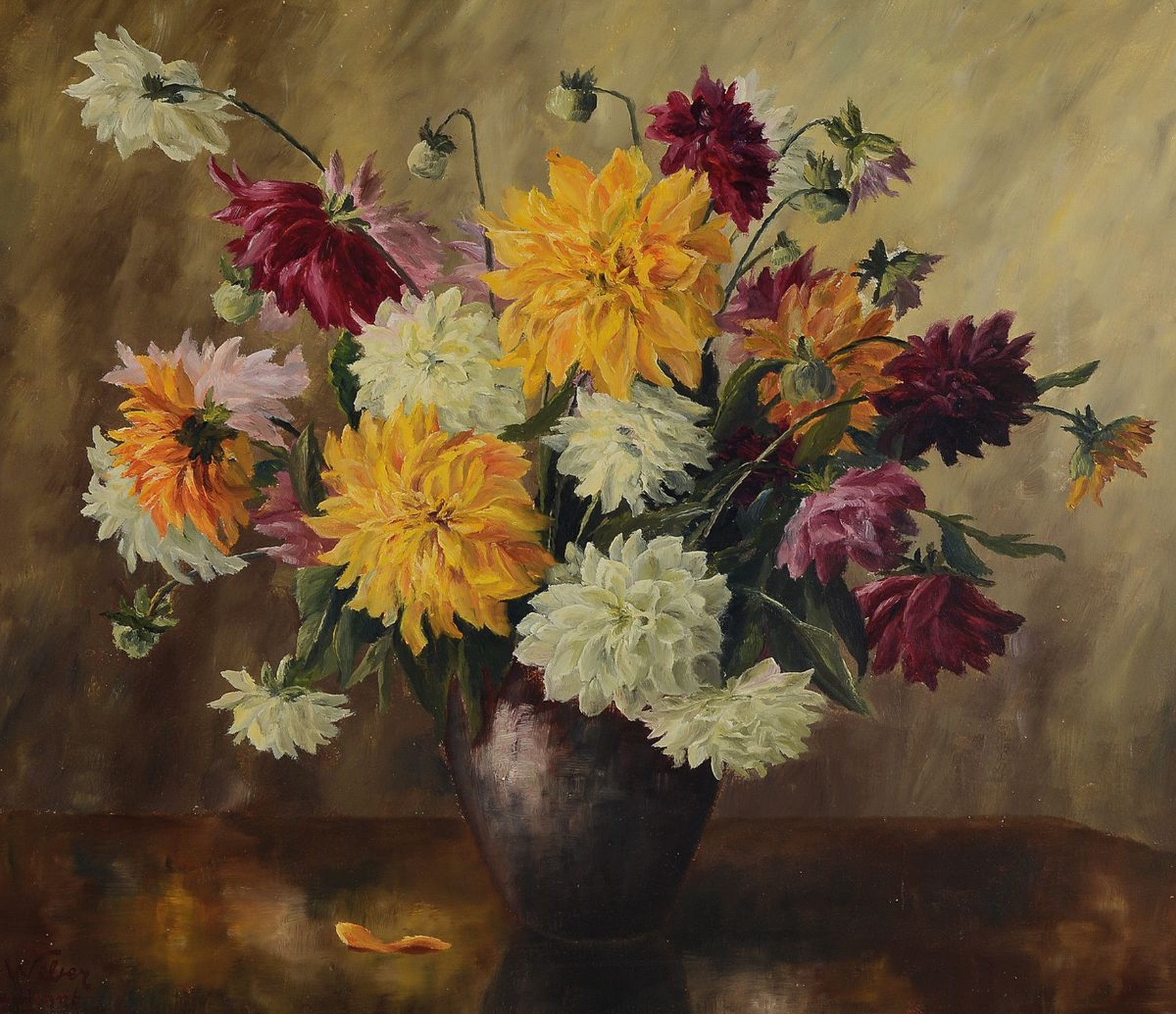 Max Weber, Münchener Maler des 20. Jh., Stillleben mit bunten Astern, Öl/Malkarton, links unten signiert und bez. München, ca. 60x70cm, R. ca. ...
