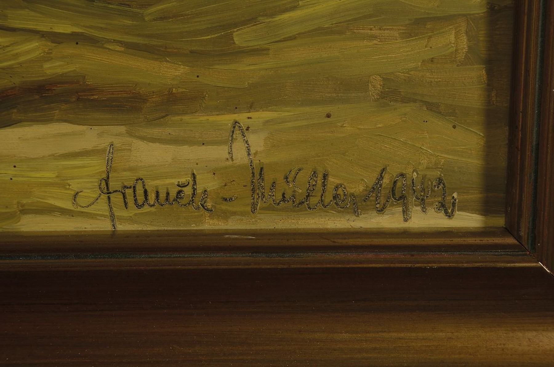 Detail a: Franck-Müller, datiert 1942, Blumenstillleben, Öl/Holz, rechts unten signiert und dat., ca. 60x50cm, R. ca. 71x61cm
