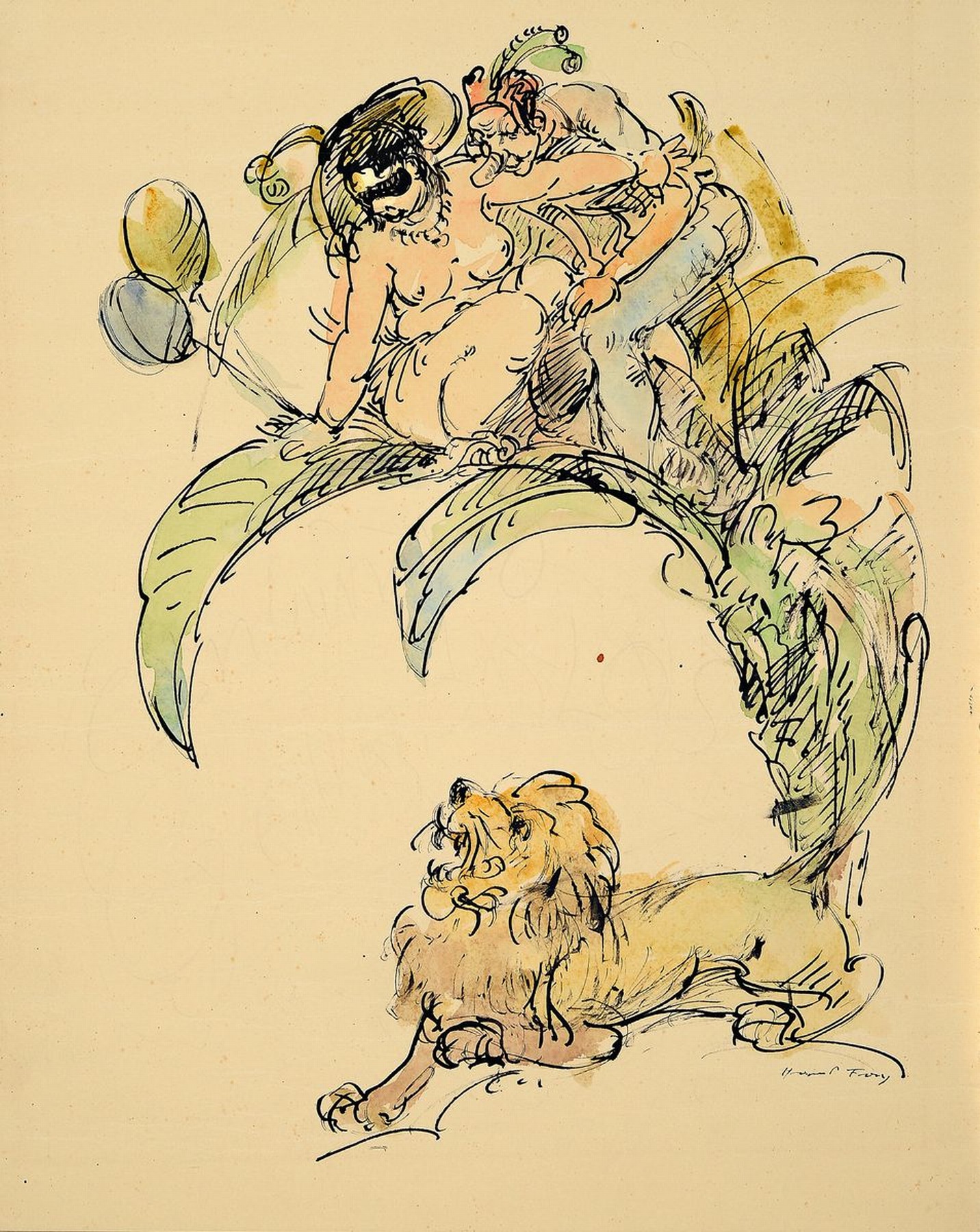 Hanns Fay, 1888 Frankenthal - 1957 Neustadt, Aquarell u. Schwarzstift auf Papier, rauschhaft-mythologische Darstellung, signiert, ehemals gerollt, ...