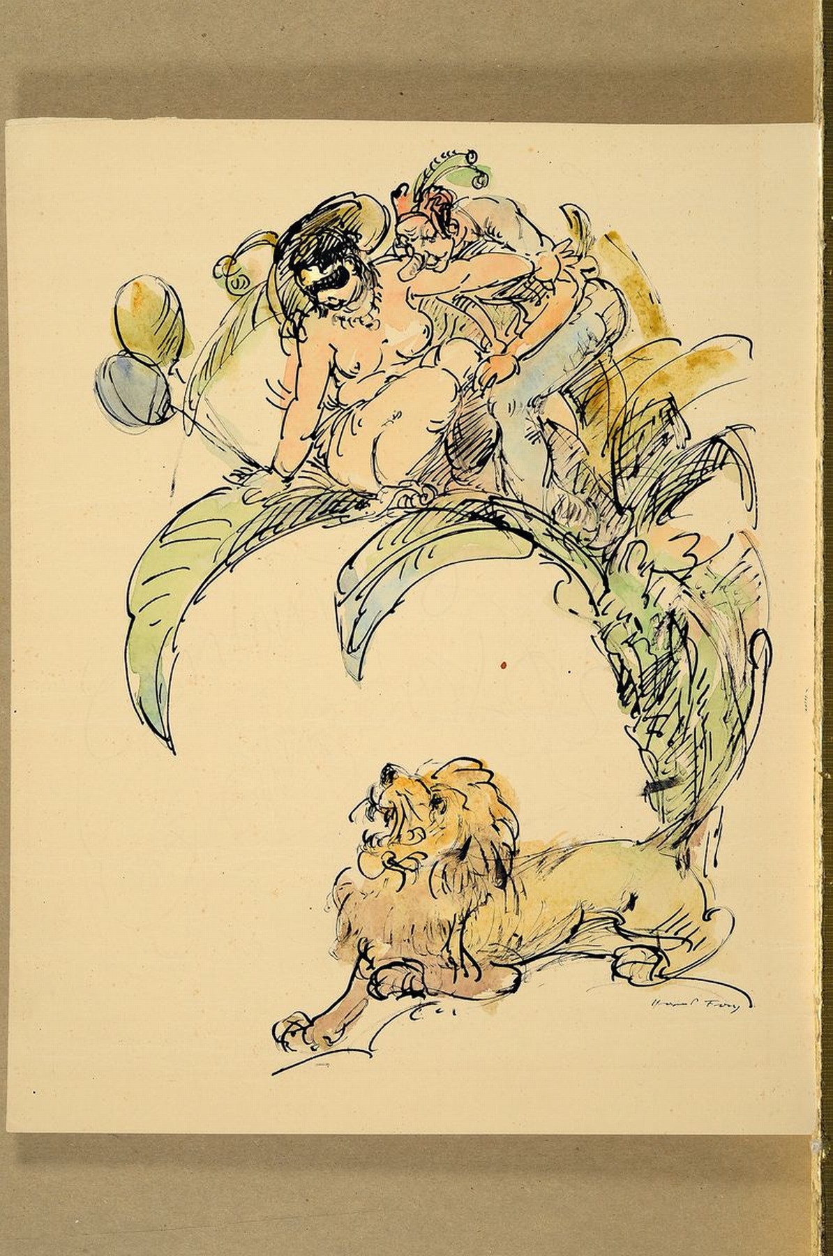 Detail k: Hanns Fay, 1888 Frankenthal - 1957 Neustadt, Aquarell u. Schwarzstift auf Papier, rauschhaft-mythologische Darstellung, signiert, ehemals gerollt, ...