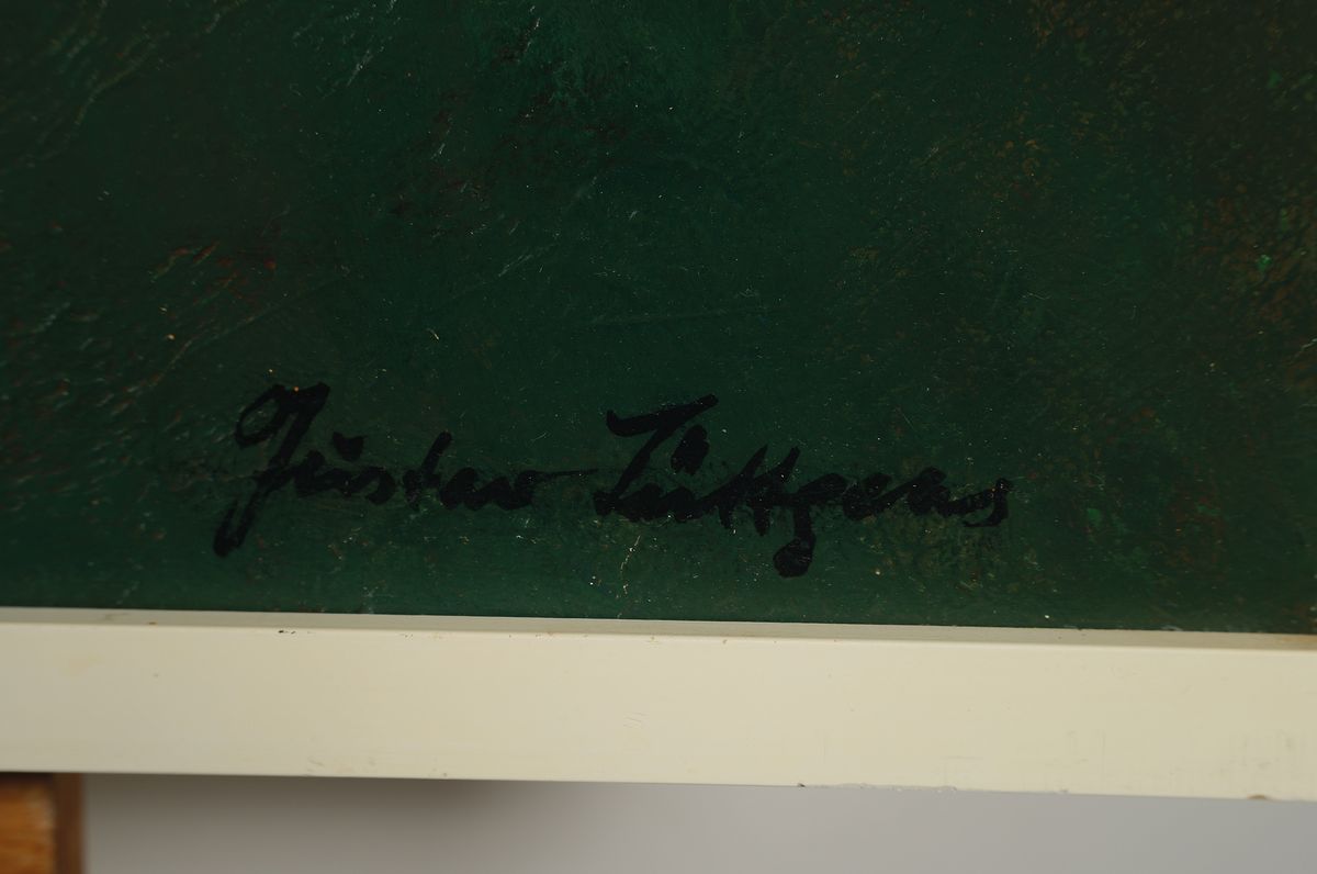Detail a: Gustav Lüttgens, geb. 1898 Berlin, lebte und arbeite auf der Veste Rosenberg bei Kronach, hier: Aufsteigendes Rot, Öl/Malkarton, rechts unten ...