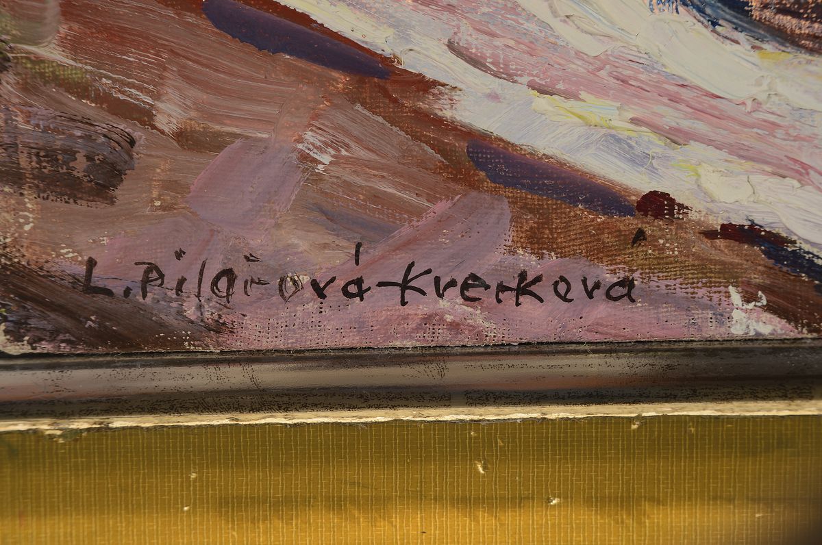 Detail a: Libuse Pilarova-Kverkova, 1928-2021 Prag, Studium an der Akademie Prag bei Prof. Rada, hier: Feldblumenstrauß, Öl/Lwd, links unten signiert, ...