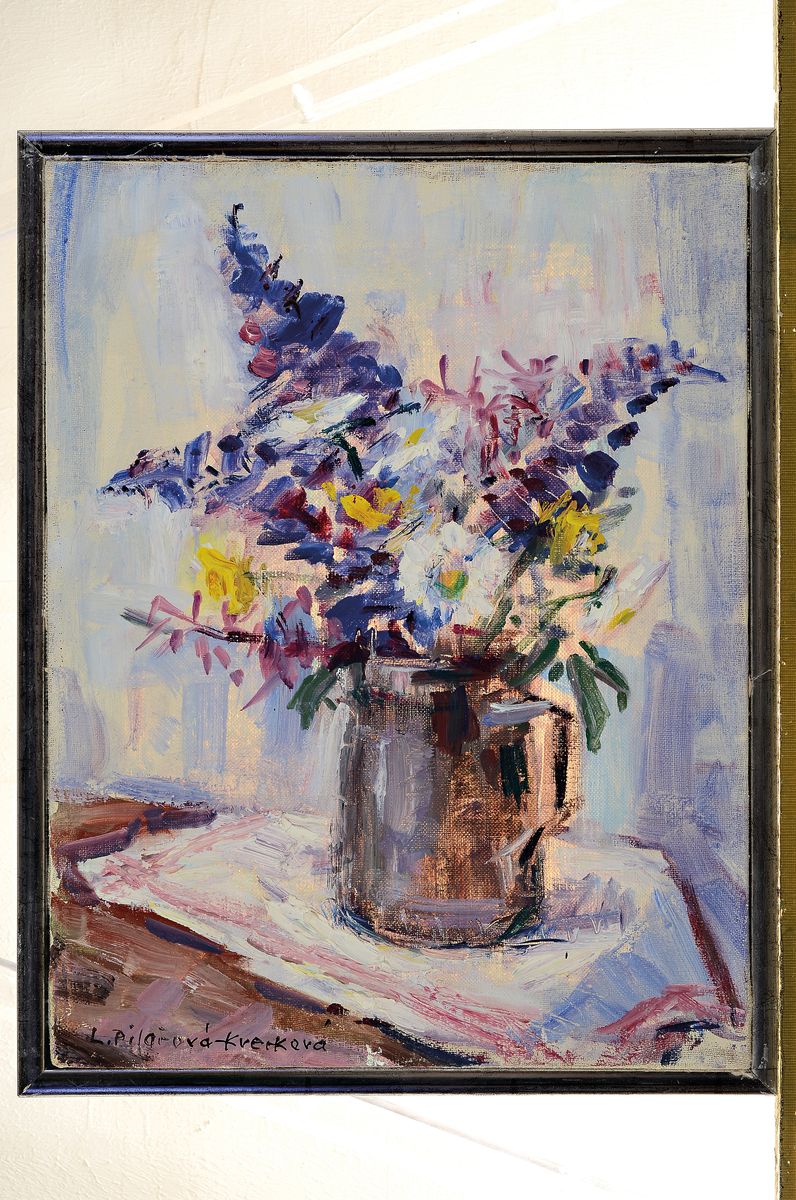 Detail k: Libuse Pilarova-Kverkova, 1928-2021 Prag, Studium an der Akademie Prag bei Prof. Rada, hier: Feldblumenstrauß, Öl/Lwd, links unten signiert, ...