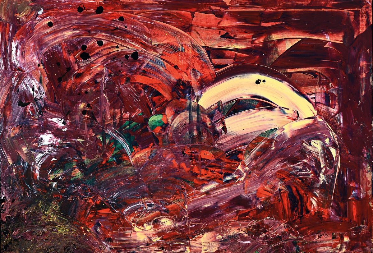 Beat Rosenberg, geb. 1954 Aargau/Schweiz, tätig u.a. an der Algarve, hier: Dynamik des Rot, Öl/Lwd, mittig unten signiert, ca. 78x114cm