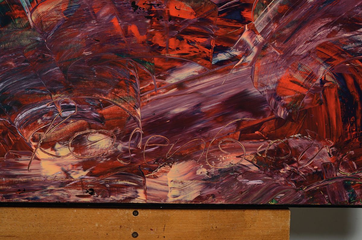 Detail a: Beat Rosenberg, geb. 1954 Aargau/Schweiz, tätig u.a. an der Algarve, hier: Dynamik des Rot, Öl/Lwd, mittig unten signiert, ca. 78x114cm