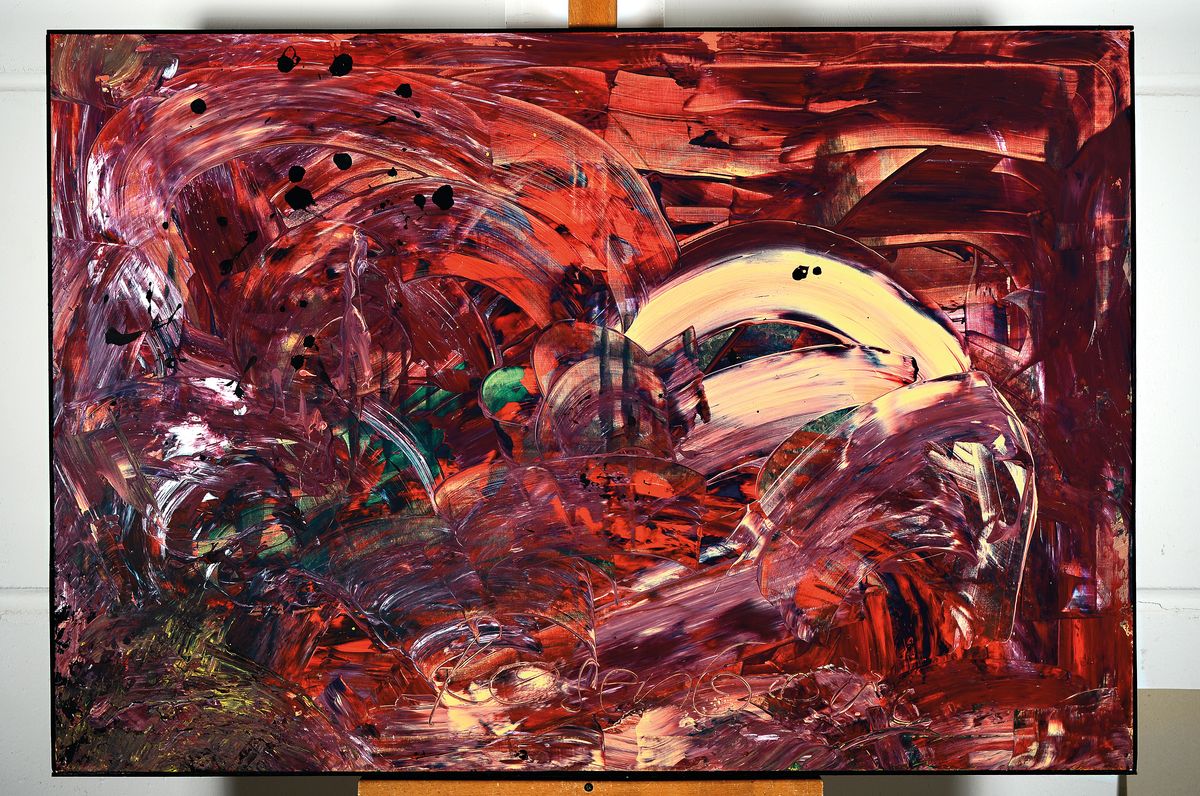 Detail k: Beat Rosenberg, geb. 1954 Aargau/Schweiz, tätig u.a. an der Algarve, hier: Dynamik des Rot, Öl/Lwd, mittig unten signiert, ca. 78x114cm