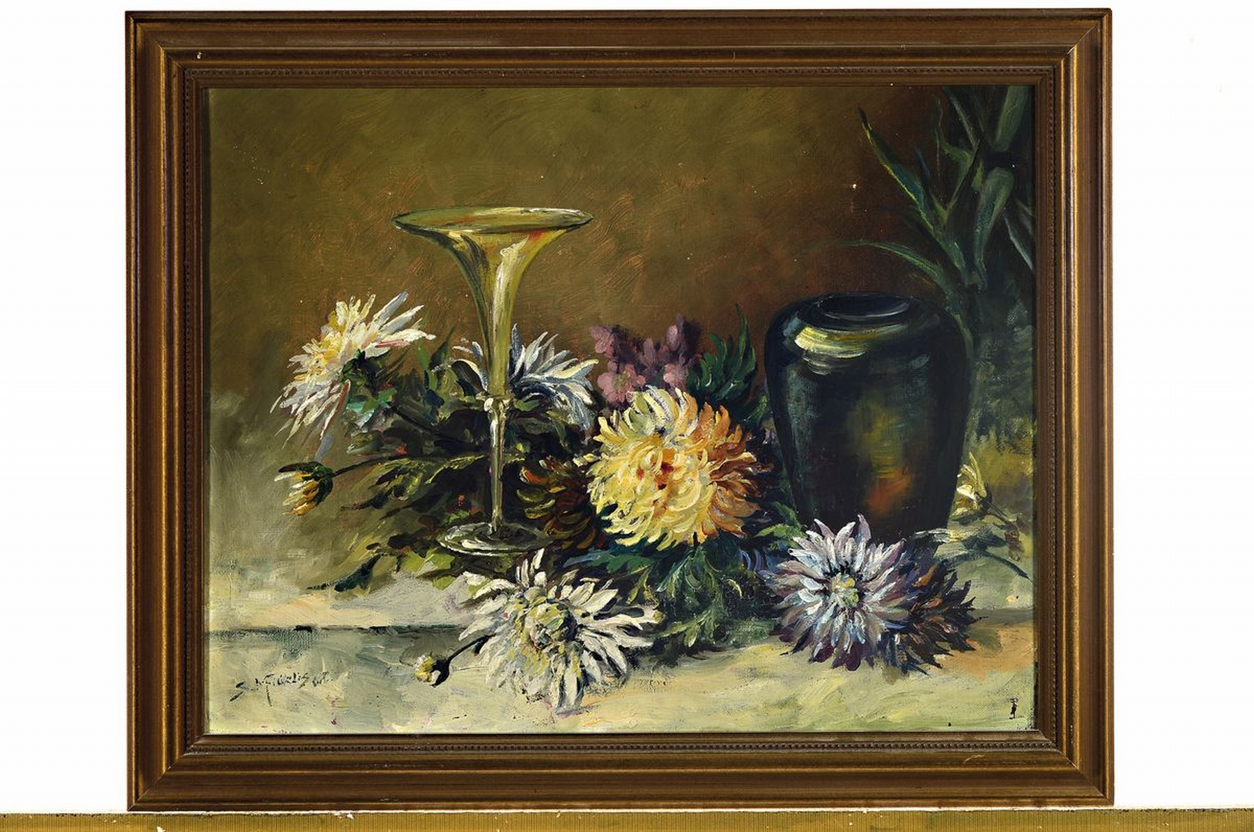 Detail k: Sr. M. Fidelis, um 1900, Stillleben mit Astern und zwei Glasvasen, Öl/Lwd, links unten signiert, wohl Gemälde einer Ordensschwester, ...
