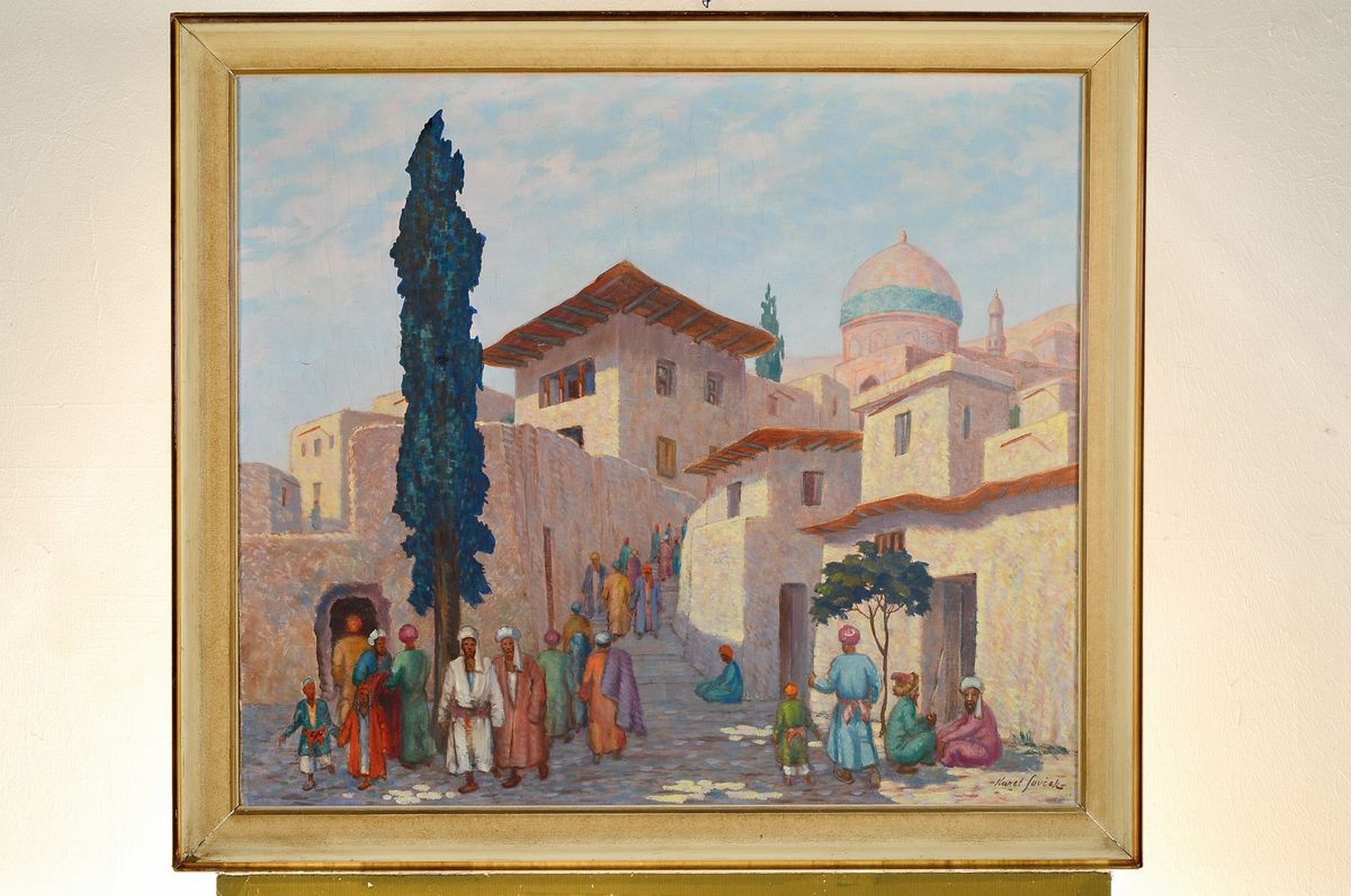 Detail k: Karel Soucek, geb. 1885, arabische Straßenszene mit reicher Figurenstaffage, Öl/Lwd, signiert, 65 x 75 cm, Rahmen: 74 x 84 cm