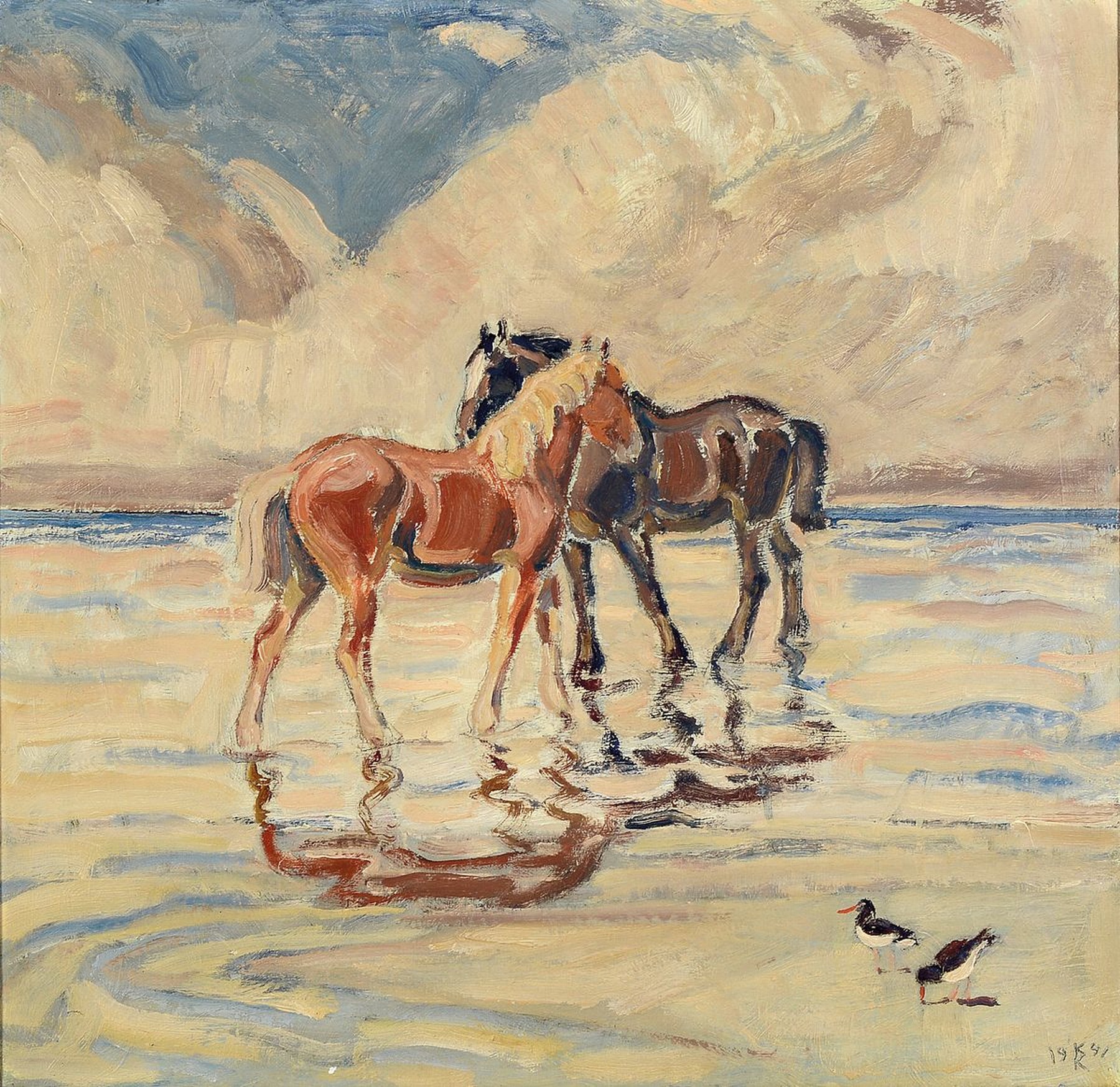 Monogrammist KK, datiert 1941, Pferde am Strand, Öl/Lwd, monogrammiert, ca. 50 x 51 cm Rahmen