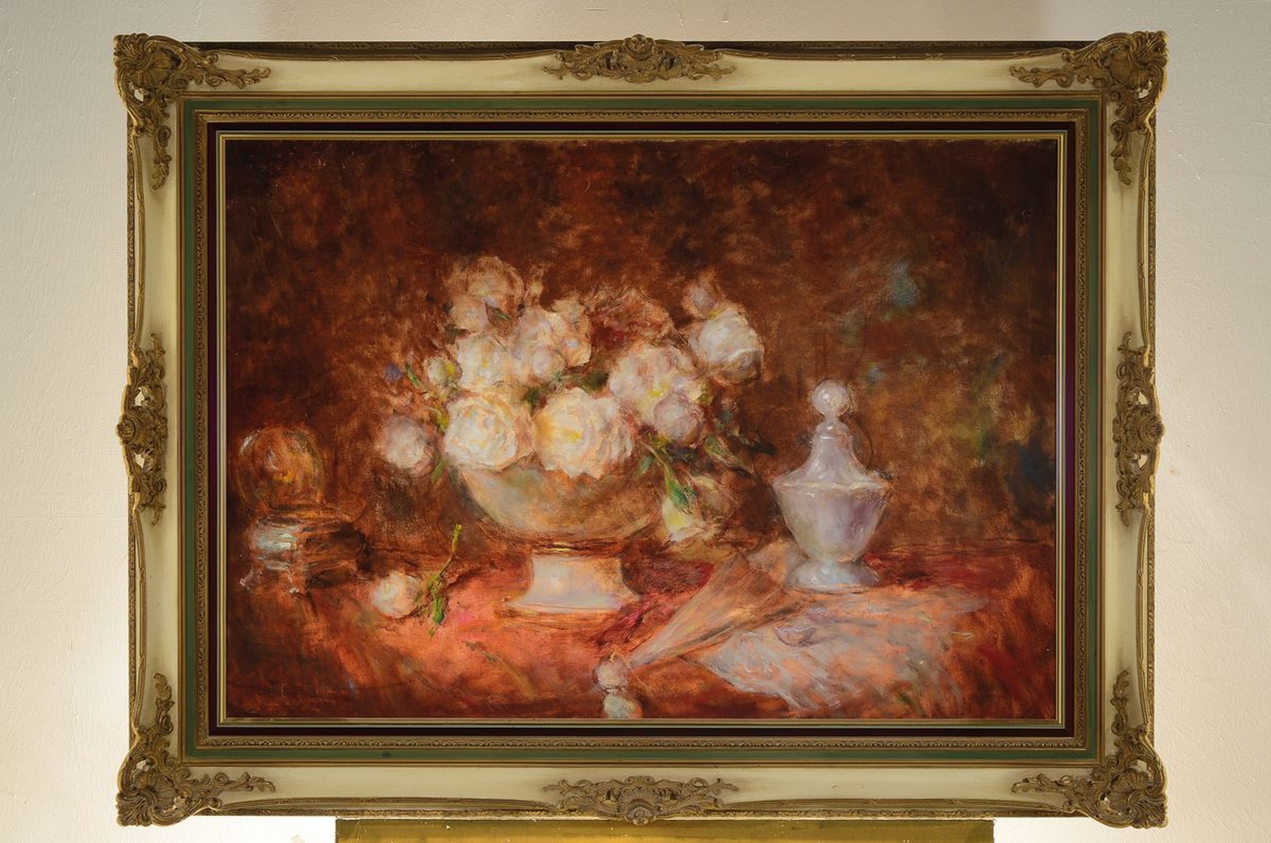 Detail k: Ungedeuteter Künstler des 20.Jh., impressiv-malerisches Blumenstillleben, Öl/Lwd, signiert A von P..., 70 x 100 cm, Rahmen