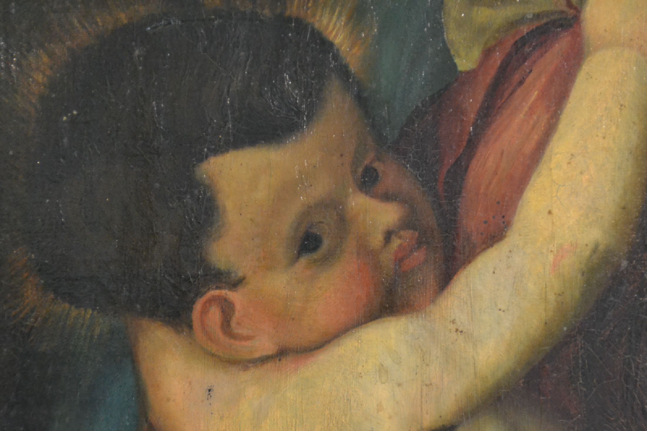 Detail d: Kopie nach Tizian,(Tiziano Vercellio), 2. Hälfte 19. Jh., nach Maria mit Kind in einer Abendlandschaft von 1560, Öl/Lwd, bezeichnet,106 x 129 cm, ...