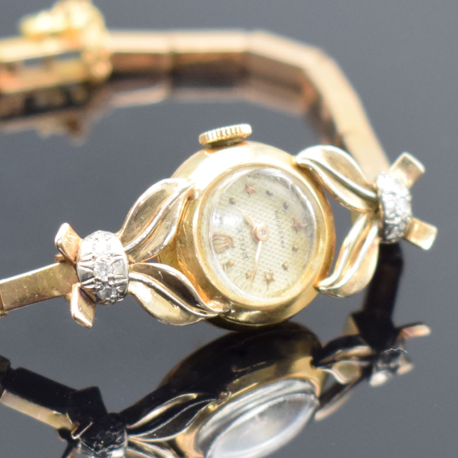 Detail c: ROLEX Precision Damenarmbanduhr in RG 750/000, Schweiz um 1953, Handaufzug, Ref. 8460, 2- teil. Geh., Boden aufgedr., neutr. Gliederband in RG ...