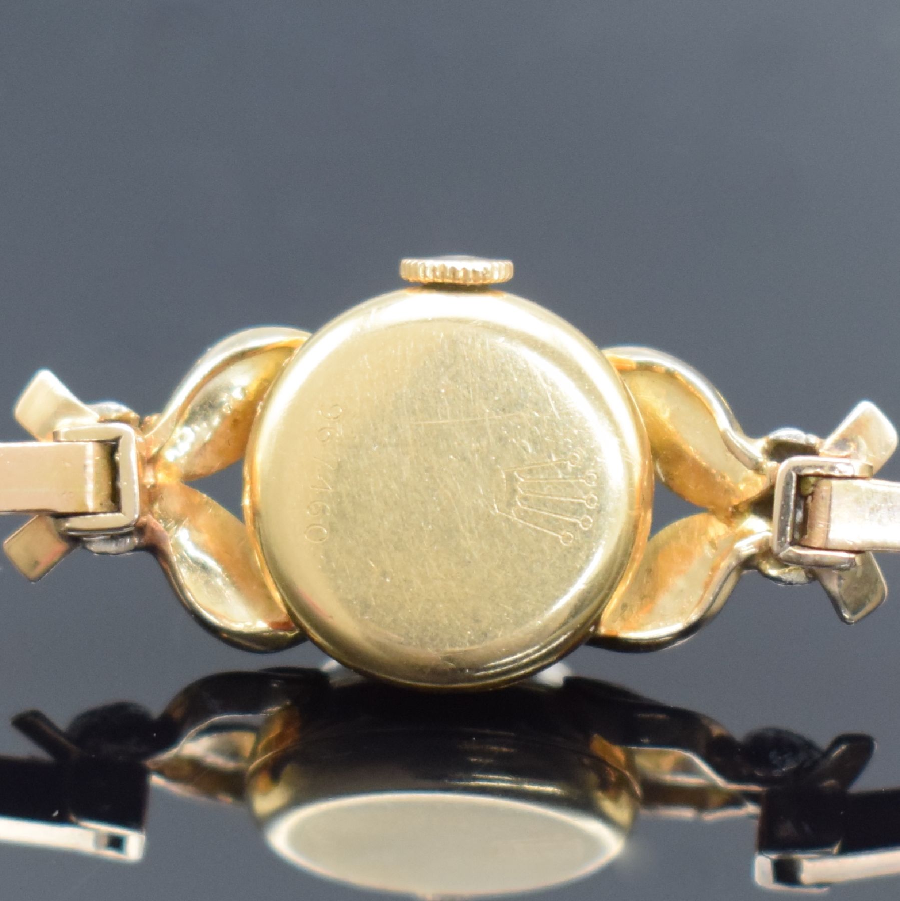 Detail e: ROLEX Precision Damenarmbanduhr in RG 750/000, Schweiz um 1953, Handaufzug, Ref. 8460, 2- teil. Geh., Boden aufgedr., neutr. Gliederband in RG ...