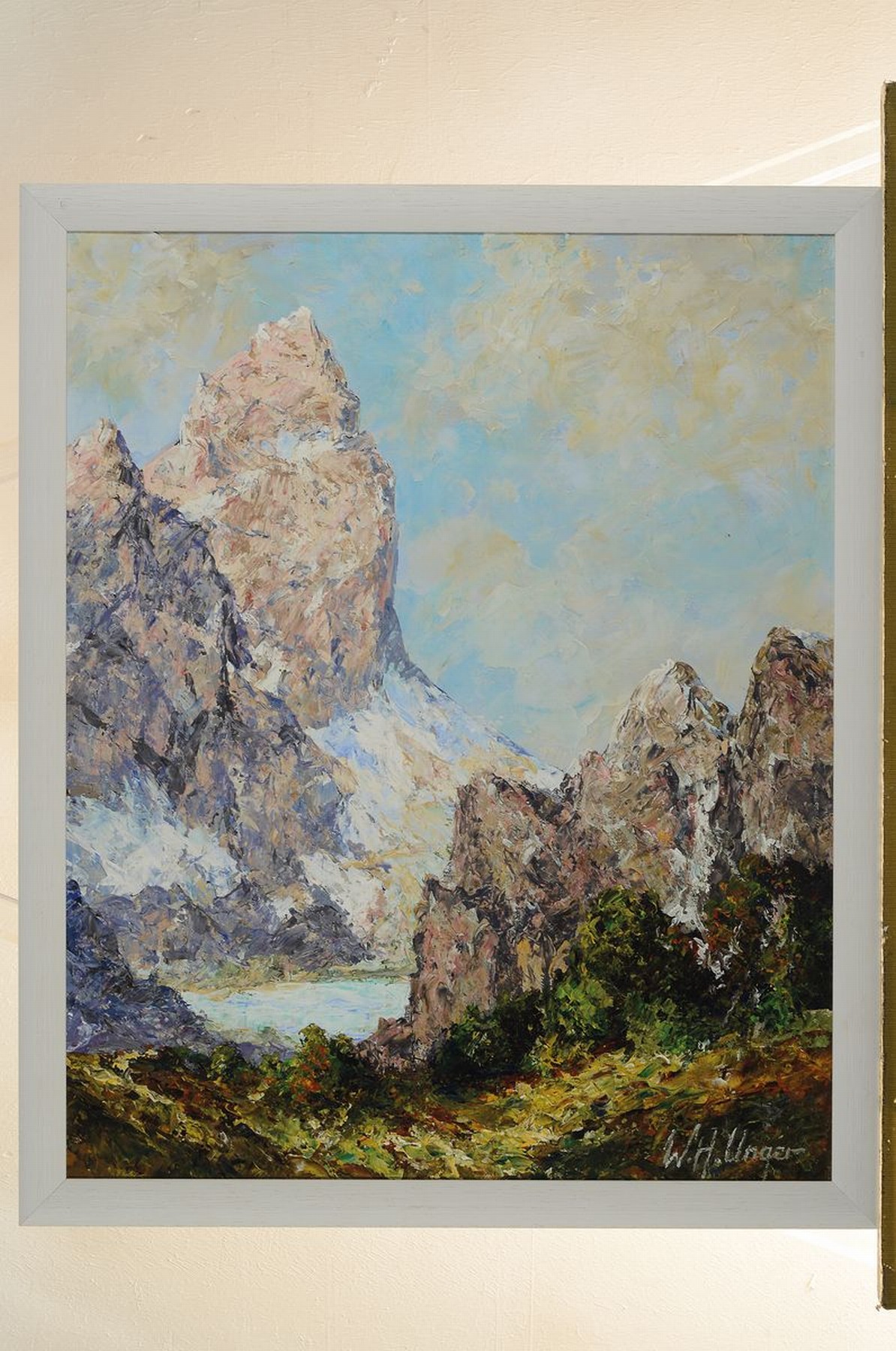Detail k: Wolfgang Heinz Unger, 1929 Halle/Saale-2019,Eiger im Berner Oberland, rückseitig so betitelt, Öl/Platte, rechts unten signiert, ca. 62x50cm, R. ca. ...