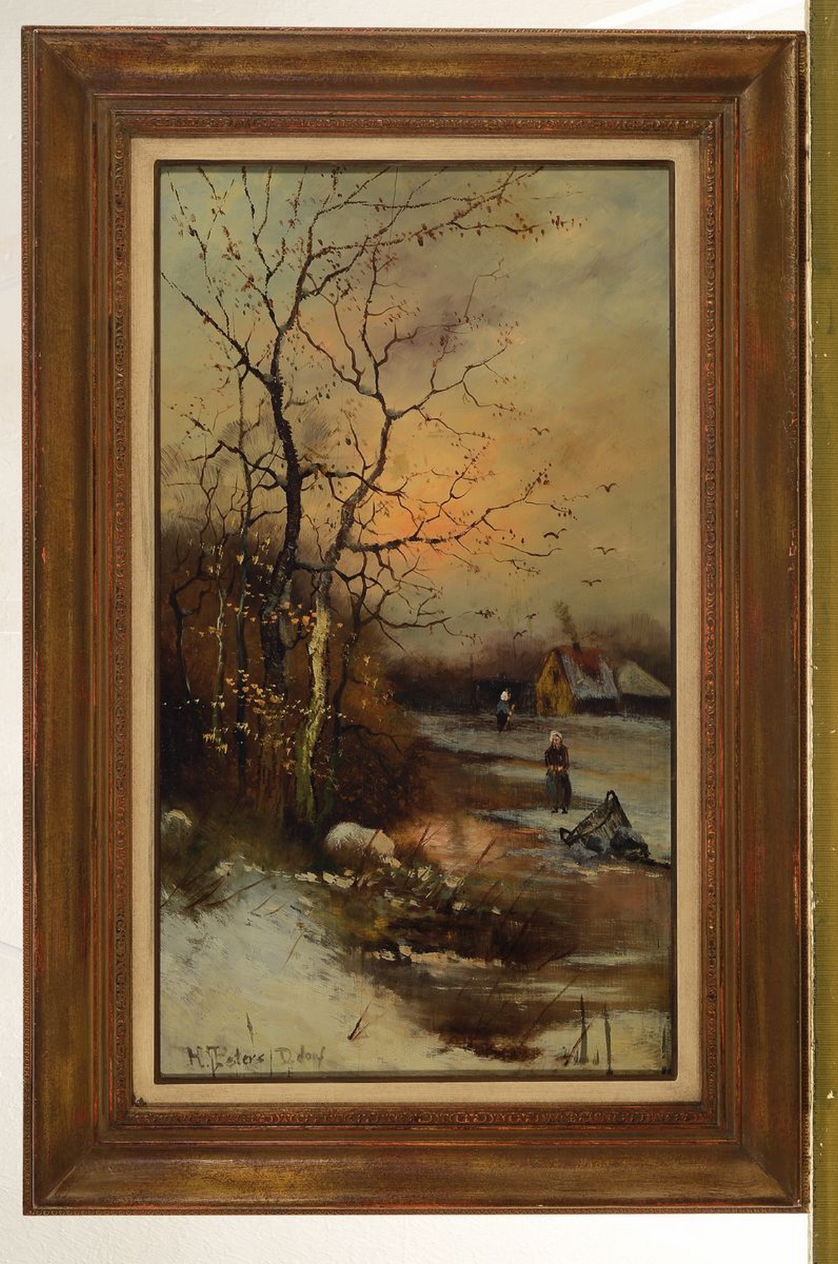 Detail k: H. Peters, Maler der Düsseldorfer Schule, um 1900, Abendstimmung über verschneiter Landschaft, Öl/Holz, links unten sign., ca. 50x28cm, R. ca. ...