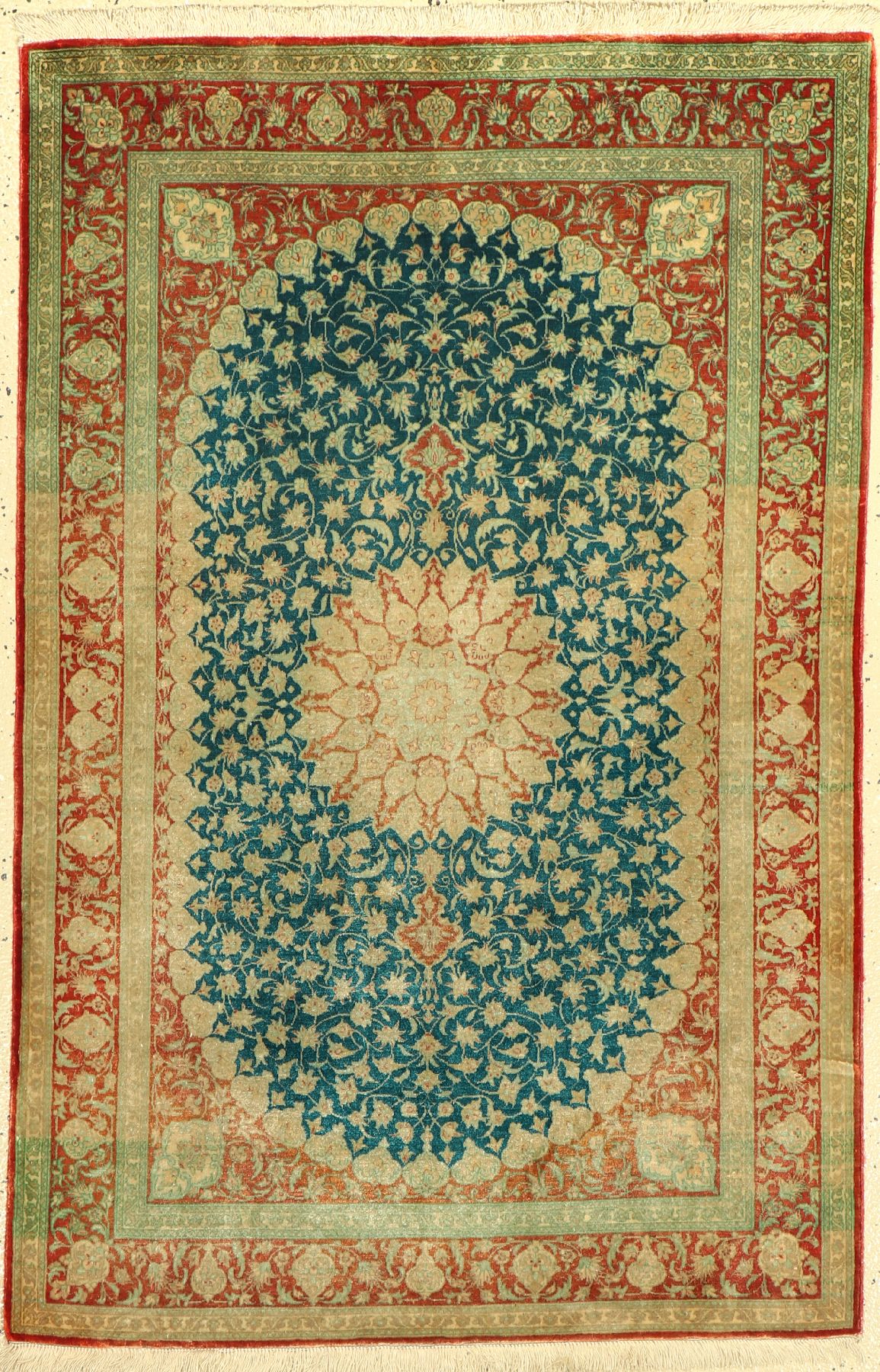 Ghom Seide fein, Persien, ca. 50 Jahre, reine Naturseide, ca. 118 x 78 cm, ca. 1.0 Mio. Kn/qm, EHZ: 2, (Abrasch)