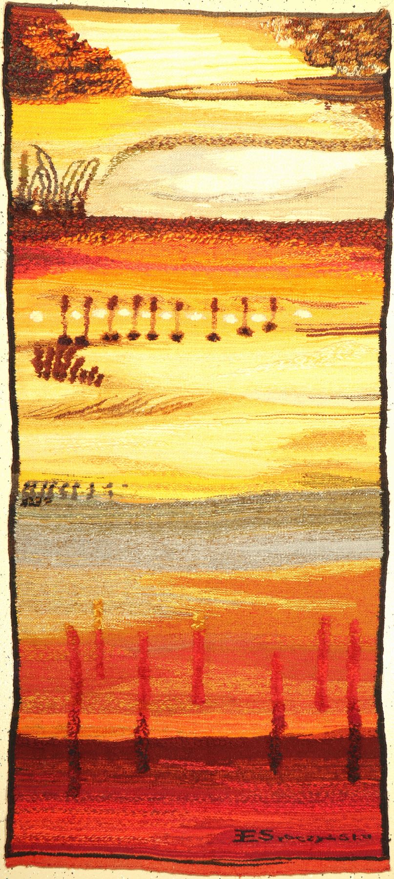 Designer Kelim, Europa, ca. 50 Jahre, Wolleauf Baumwolle, ca. 220 x 100 cm, EHZ: 2