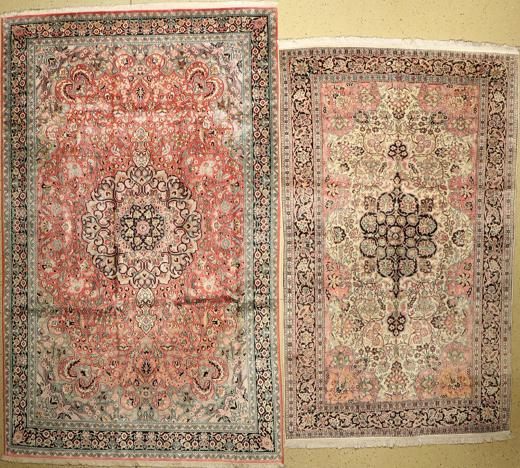 2 Lots Kaschmir, Indien, ca. 40 Jahre, merzerisierte Baumwolle, ca. 290 x 180 cm & ca. 250 x 152 cm, EHZ: 2-3