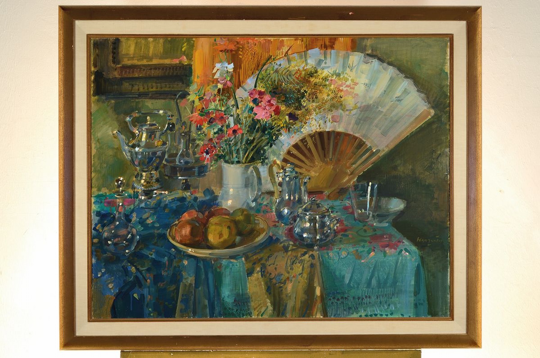 Detail k: Julian Grau Santos, geb. 1937 Canfranc (Pyrenäen), Sohn der Künstler Emilio Grau und Angeles Santos, hier: Stillleben mit Blumen, Obst, Geschirr ...