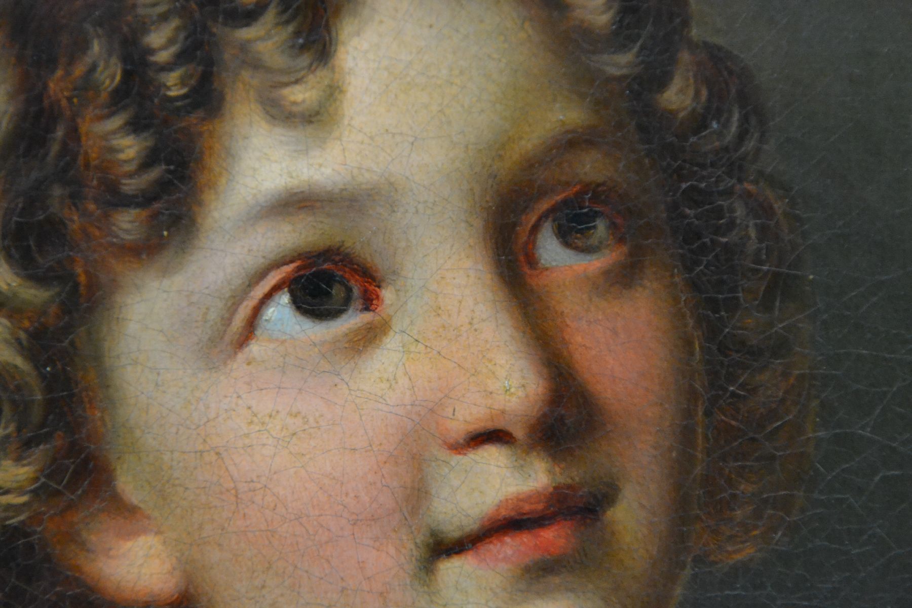 Detail c: Unbekannter Künstler des Biedermeier, deutsch, um 1820-30, Mutter mit zwei Kindern beim Betrachten eines Buches, Öl/Lwd, feine lasierende Malerei ...