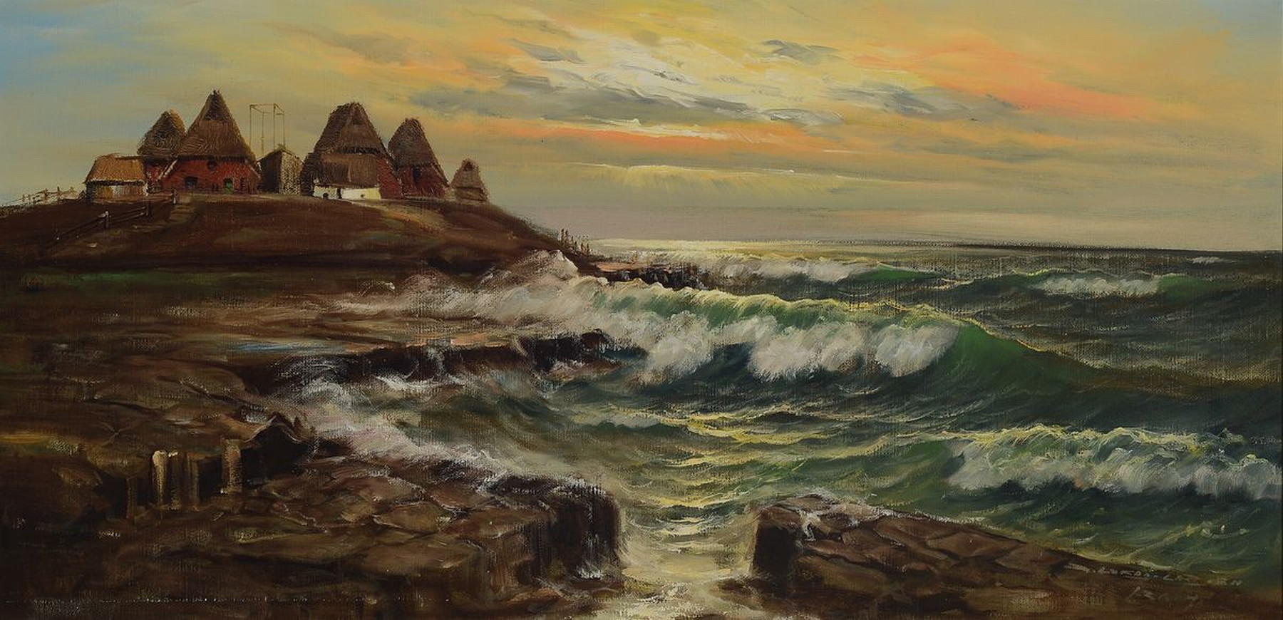 Gerhard Lukas-Larsen, 1911 Swinemünde-1965, war Schüler von Michaelis und Hüfer, wirkte auch in Düsseldorf, hier: Abendstimmung über der ...