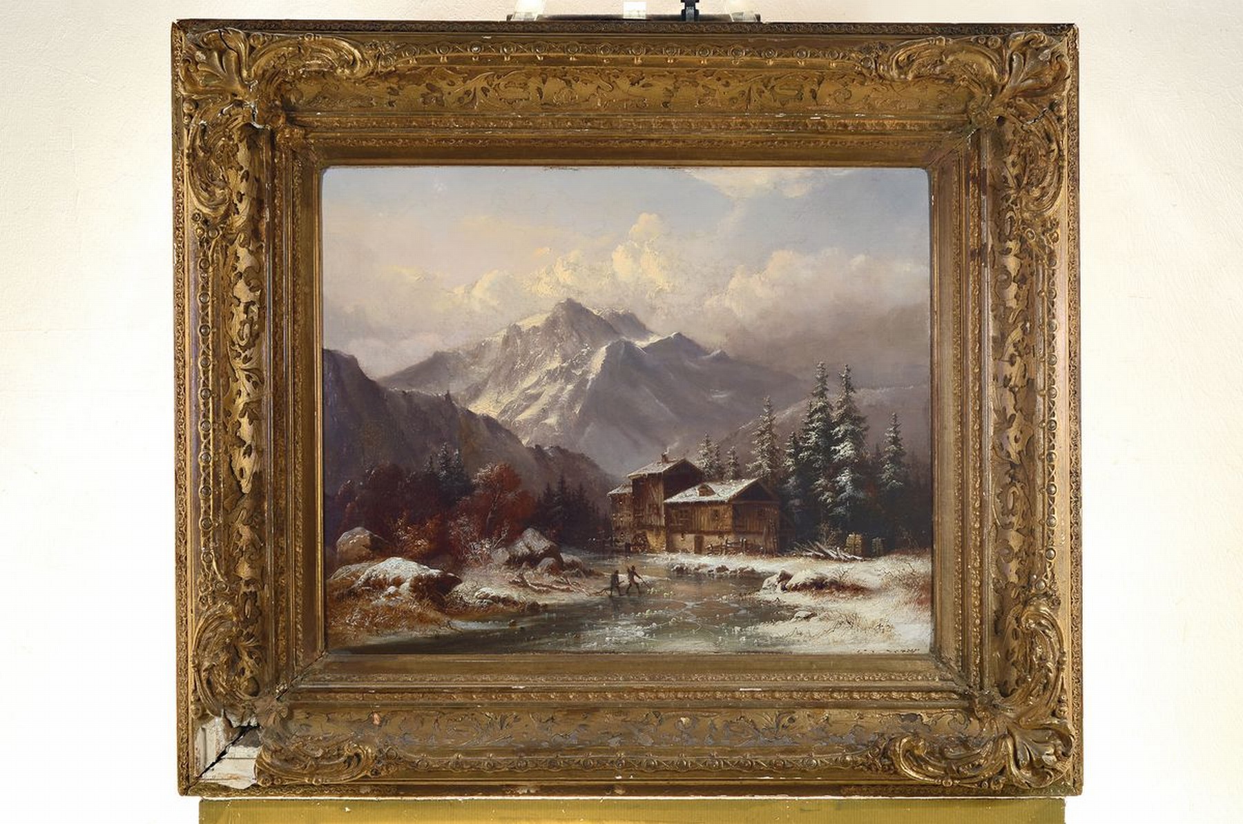 Detail k: Eduard Schmidt, 1806-1862 Berlin, Studium an der Akademie Berlin bei Carl Blechen und Ludwig Doells, hier: Wintermorgen in den Bairischen Alpen ...