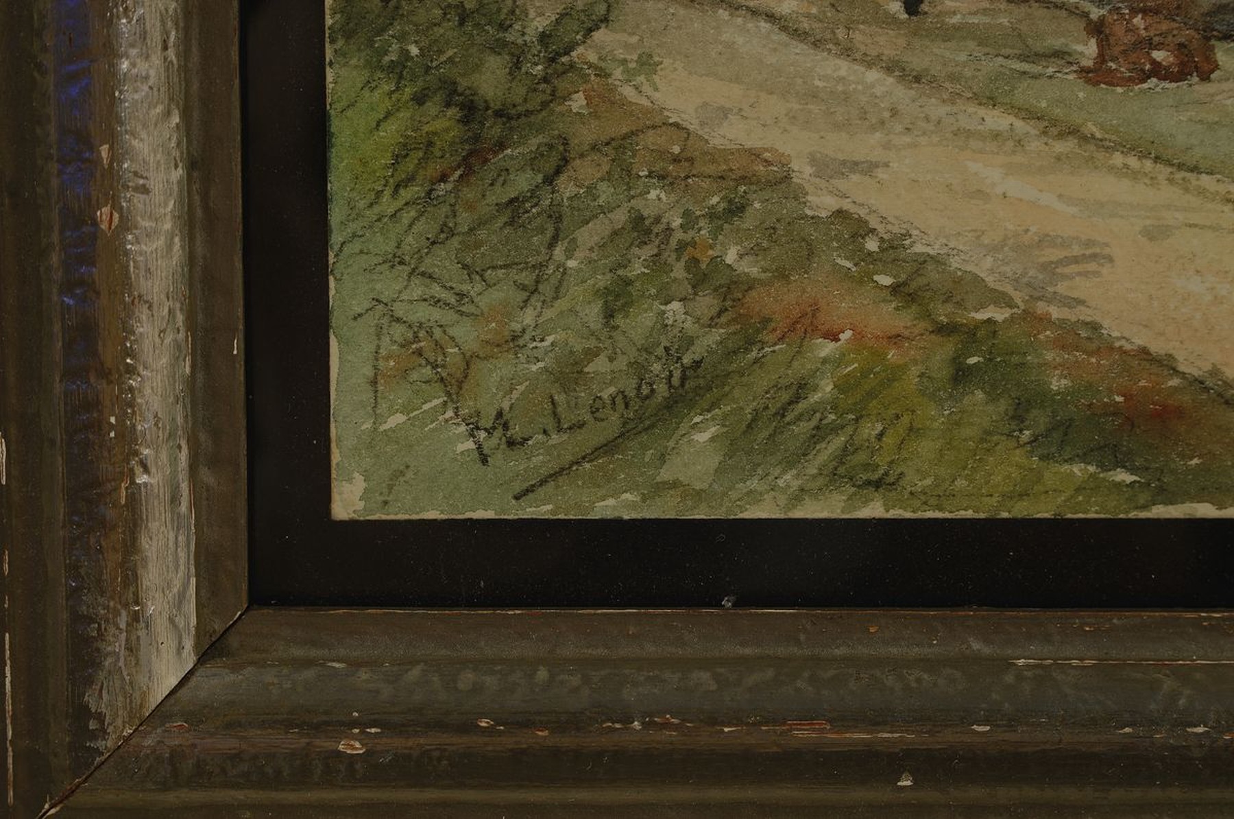 Detail a: M. Lenoir, um 1900, Fischerboote am Flussufer, Aquarell auf Papier, links unten signiert, ca. 23x31cm, u.Gl., R. ca. 38x46cm