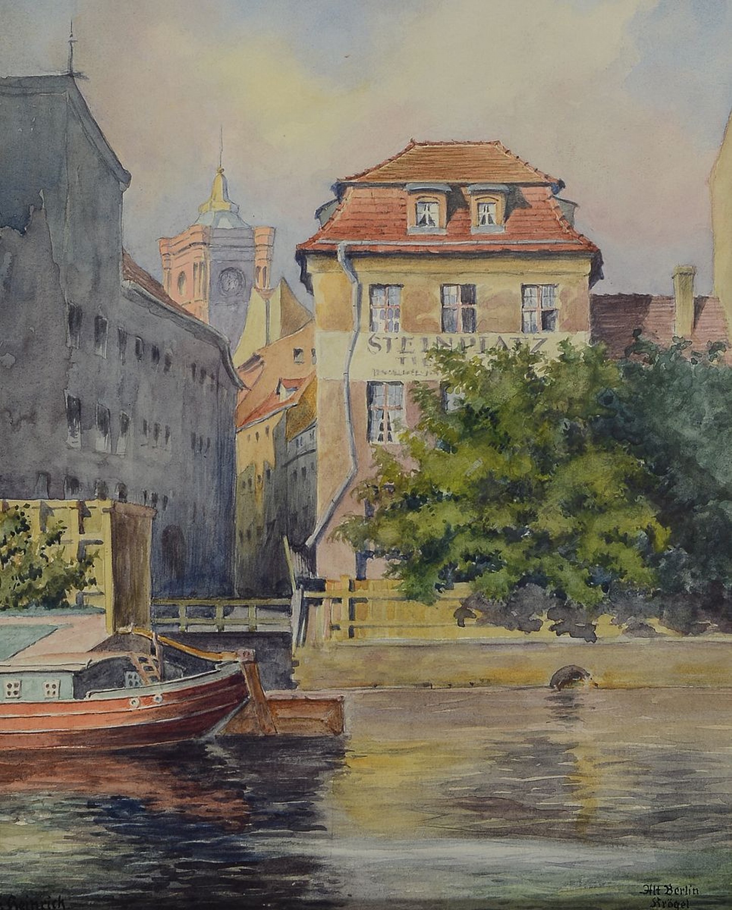 Franz Heinrich, geb. 1885 Berlin, Krögel mit dem Roten Rathaus in Berlin, Aquarell auf Papier, links unten signiert, rechts unten bez.: Krögel Alt ...