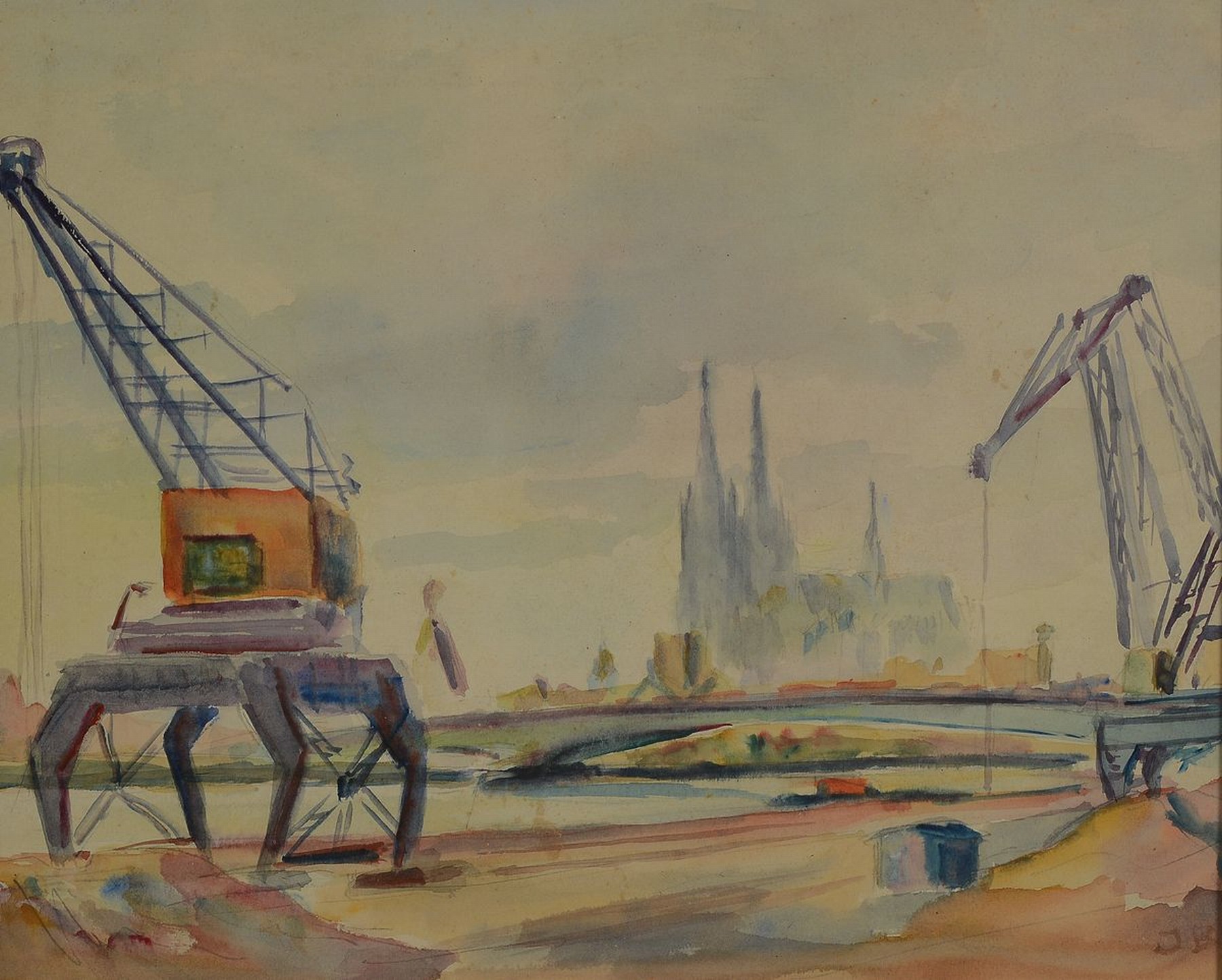 Franz Josef Blaschke, 1916-1984 Köln, 2 Aquarelle: Der Rheinhafen Köln Deutz, rechts unten monogr., ca. 23x29cm, u.Gl., R., Der Obersee, rechts ...