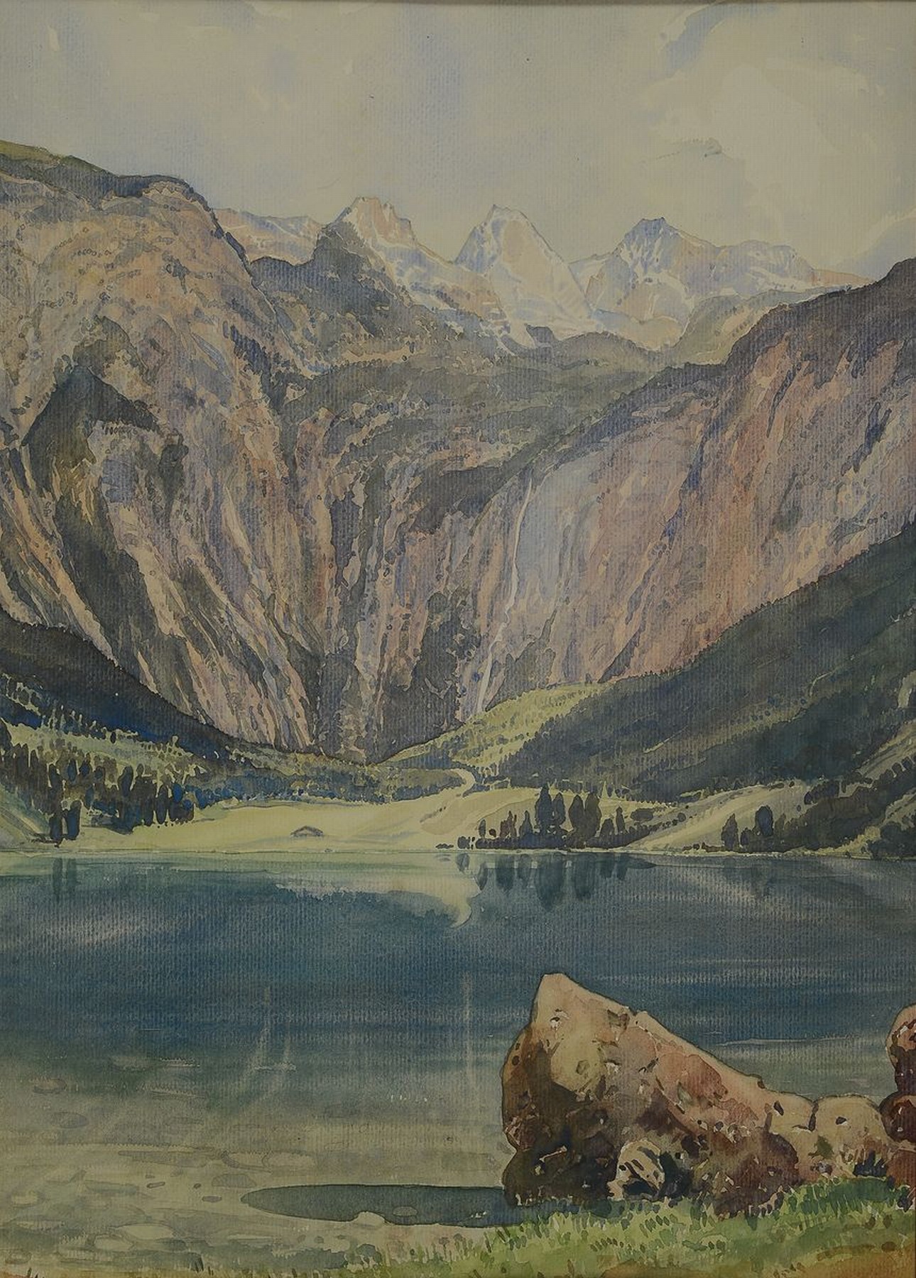 Detail a: Franz Josef Blaschke, 1916-1984 Köln, 2 Aquarelle: Der Rheinhafen Köln Deutz, rechts unten monogr., ca. 23x29cm, u.Gl., R., Der Obersee, rechts ...
