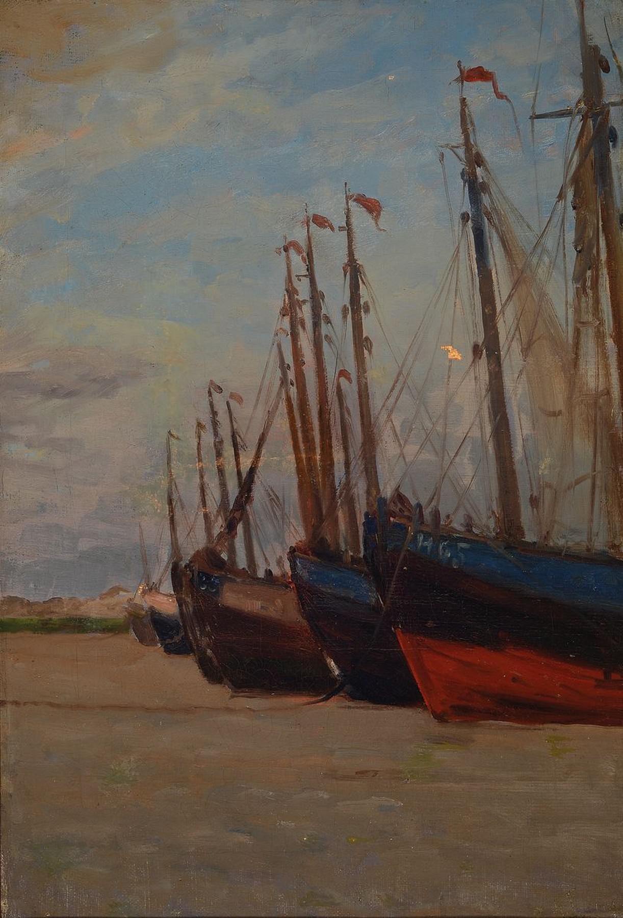 Wilhelm Hempfing, 1886 Schönau-1948 Karlsruhe, Studium an der Akademie Karlsruhe, Meisterschüler von Friedrich Fehr, hier: Segelboote am Strand, ...