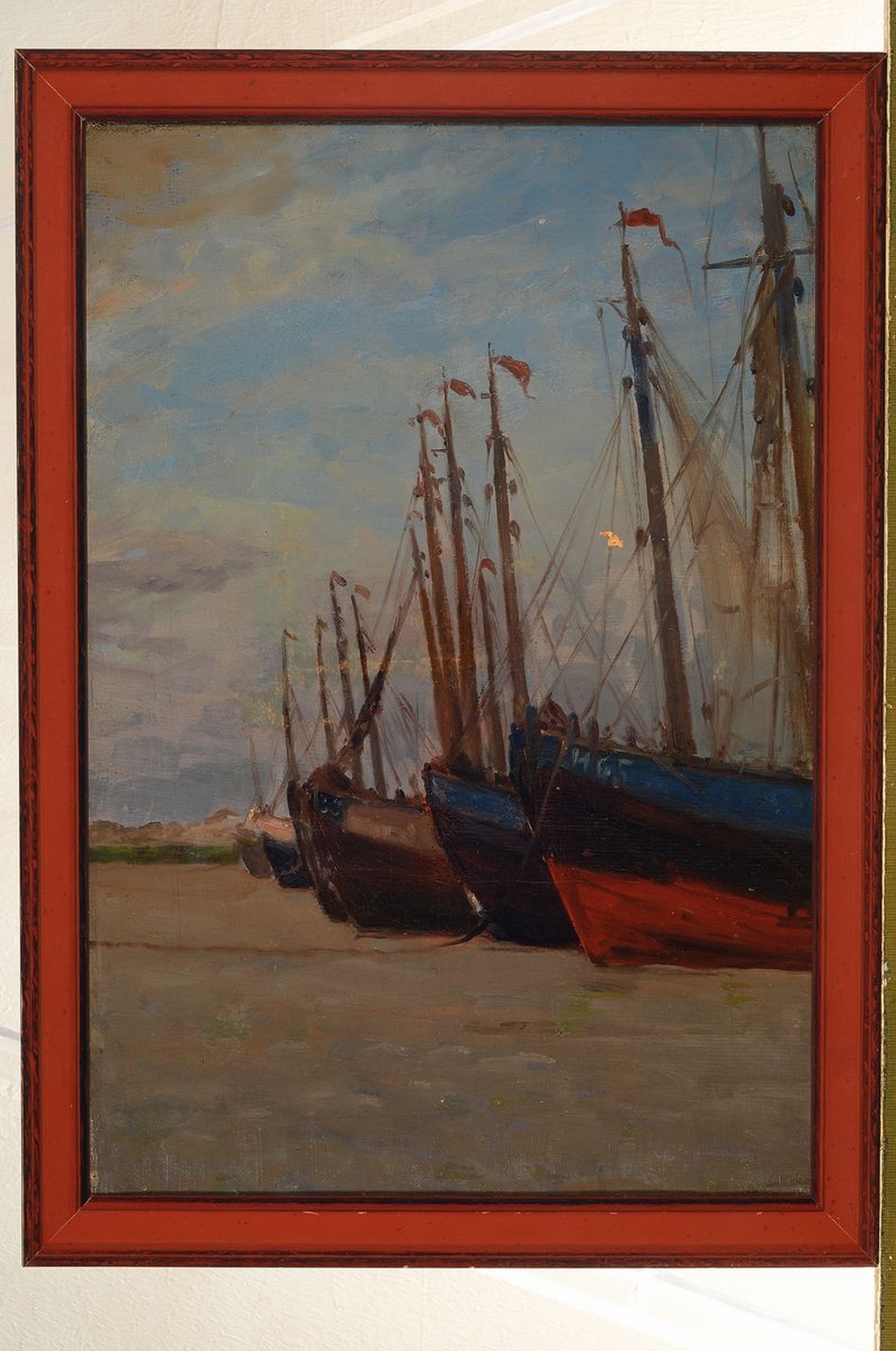 Detail k: Wilhelm Hempfing, 1886 Schönau-1948 Karlsruhe, Studium an der Akademie Karlsruhe, Meisterschüler von Friedrich Fehr, hier: Segelboote am Strand, ...