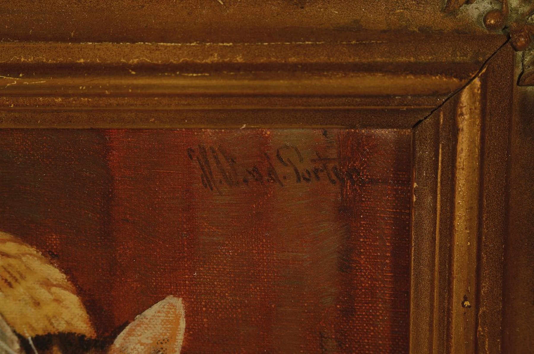 Detail a: Heinz Werner van der Porten, geb. 1930, Kätzchen im Korb, Öl/Lwd, rechts oben sign., ca. 24x18cm, R. ca. 35x29cm