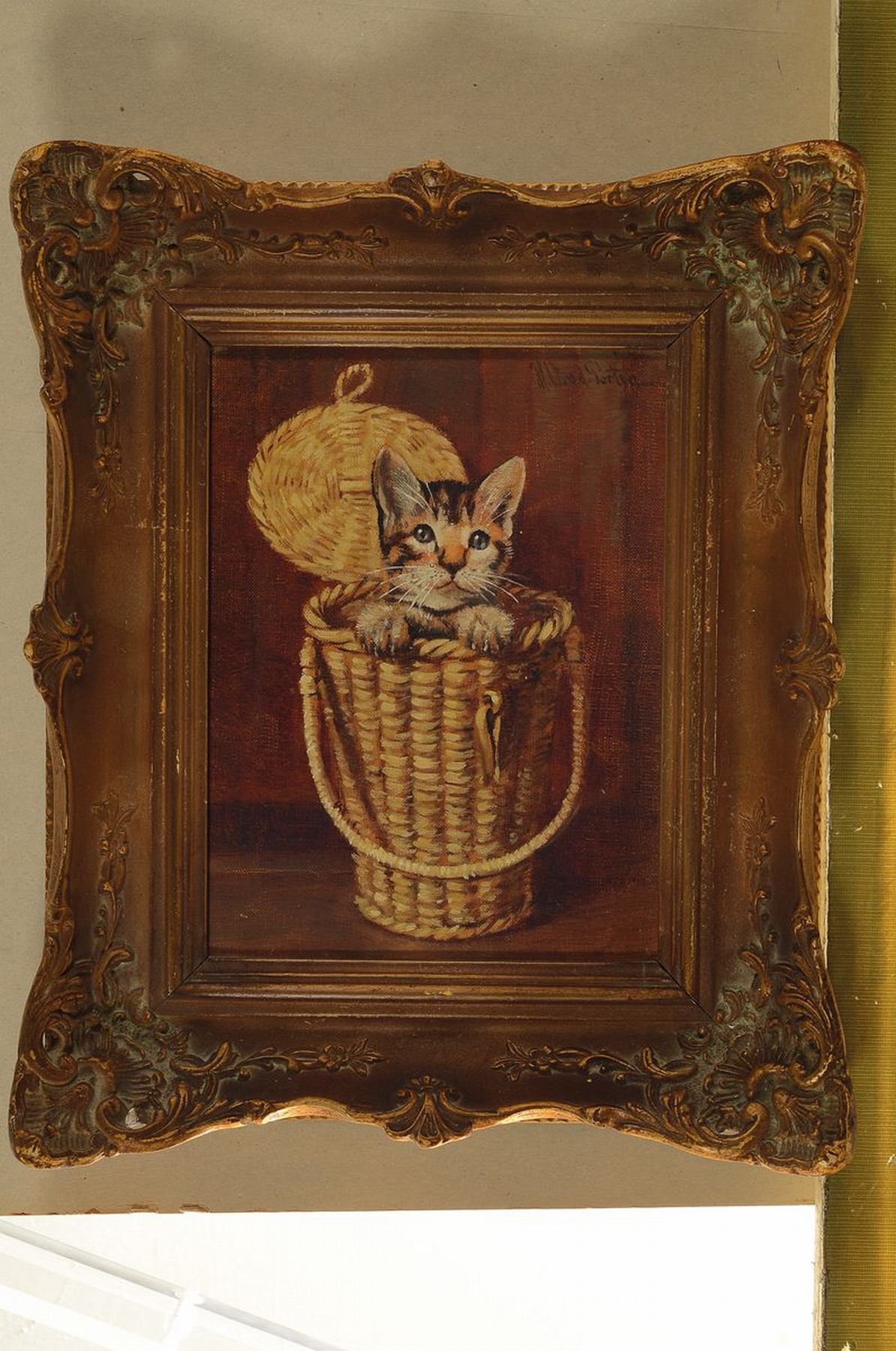 Detail k: Heinz Werner van der Porten, geb. 1930, Kätzchen im Korb, Öl/Lwd, rechts oben sign., ca. 24x18cm, R. ca. 35x29cm