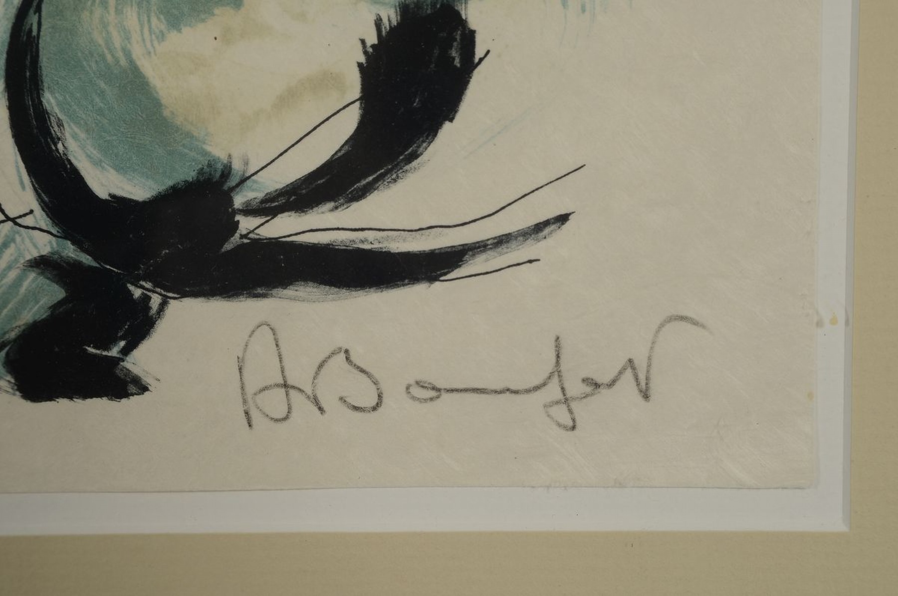 Detail a: Alain Bonnefoit, geb. 1937, Farblithographie auf Japan, handsigniert, , sitzender Akt, ca. 35.5 x 54 cm, unter Glas, PP., Rahmen: 51 x 69 cm