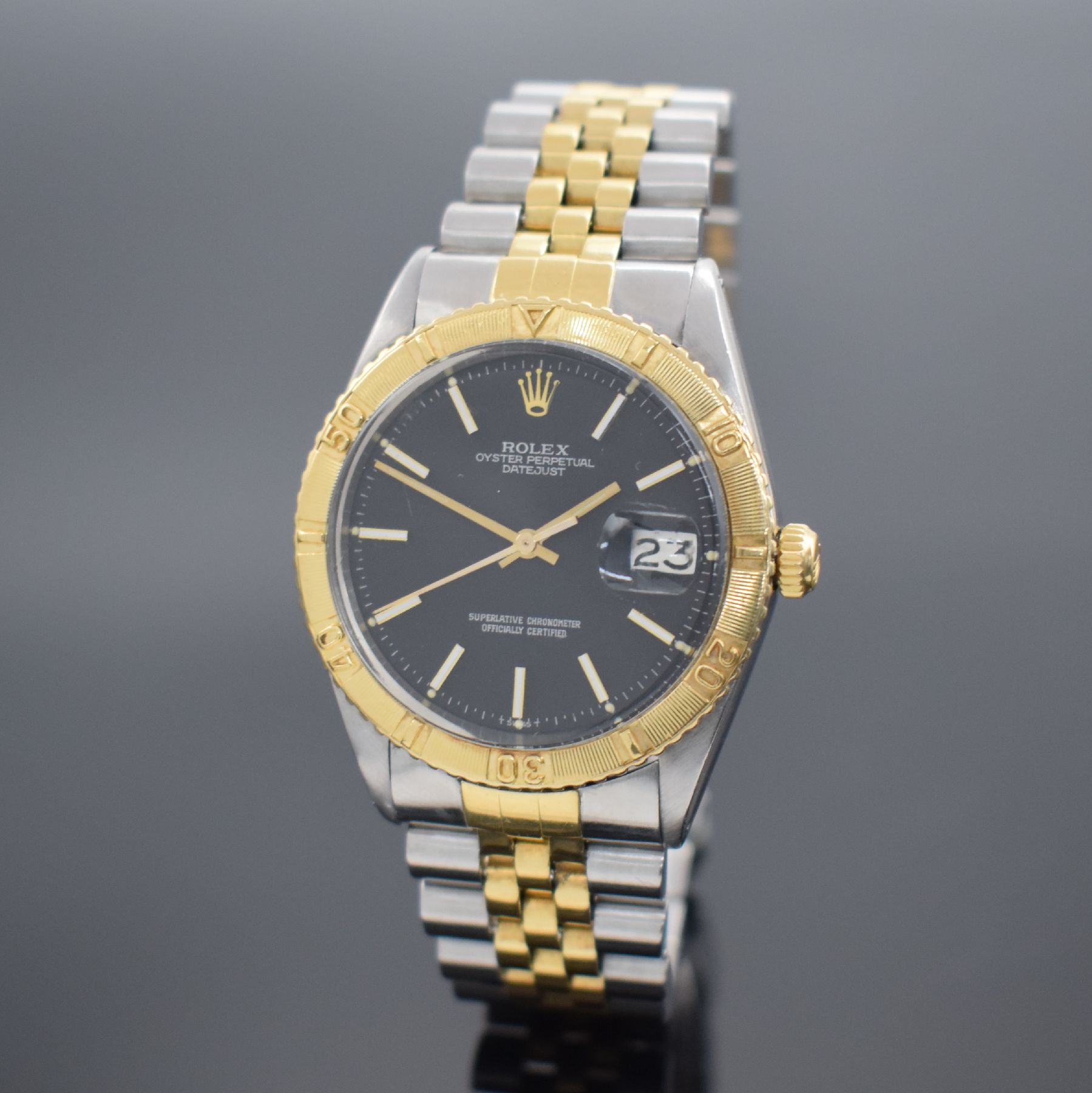 ROLEX Oyster Perpetual Datejust Turn-O-Graph sog. Thunderbird Herrenarmbanduhr Referenz 1625, Schweiz II. Quartal 1972 lt. Gravur im Geh. Boden, ...