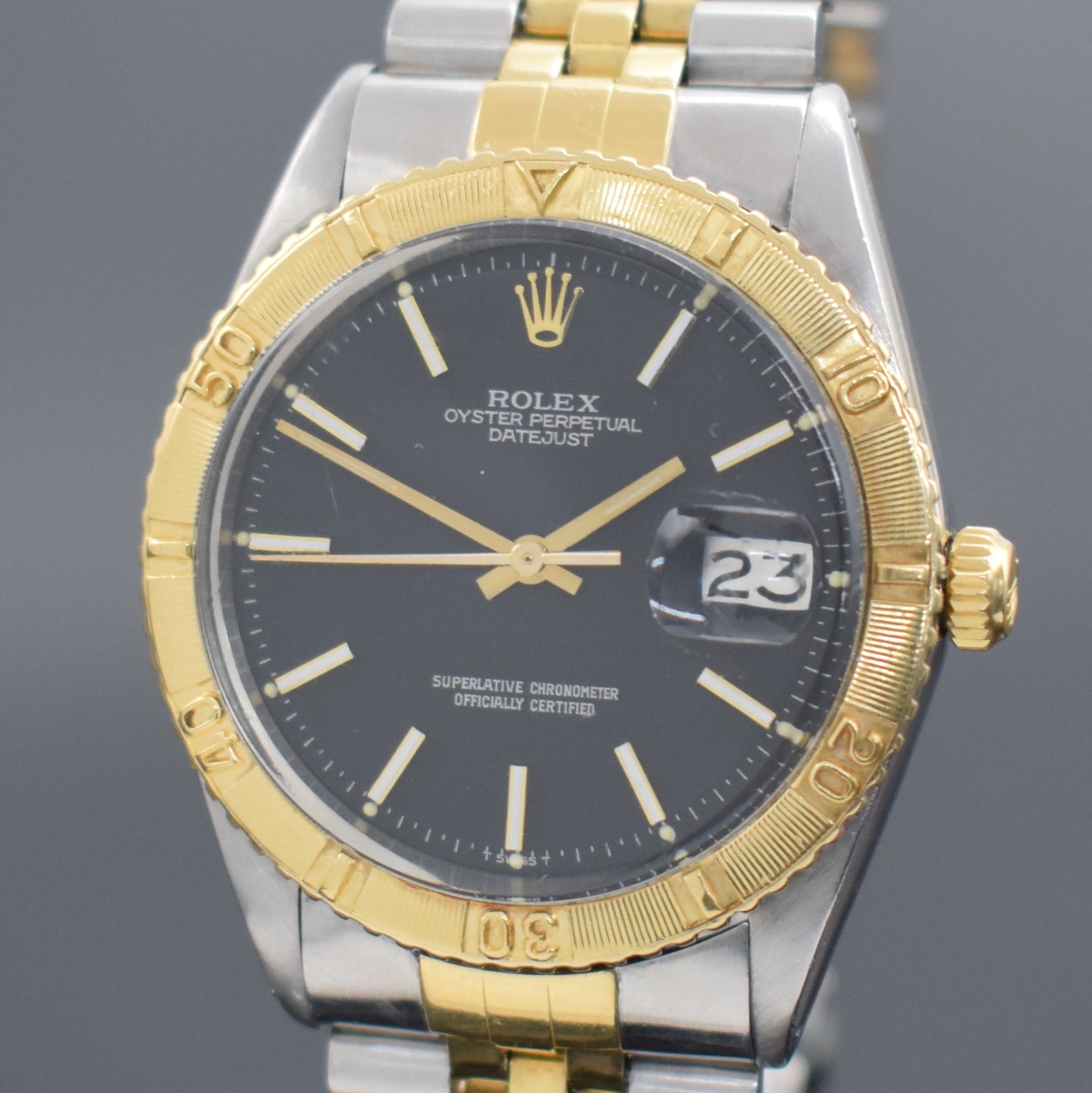 Detail a: ROLEX Oyster Perpetual Datejust Turn-O-Graph sog. Thunderbird Herrenarmbanduhr Referenz 1625, Schweiz II. Quartal 1972 lt. Gravur im Geh. Boden, ...