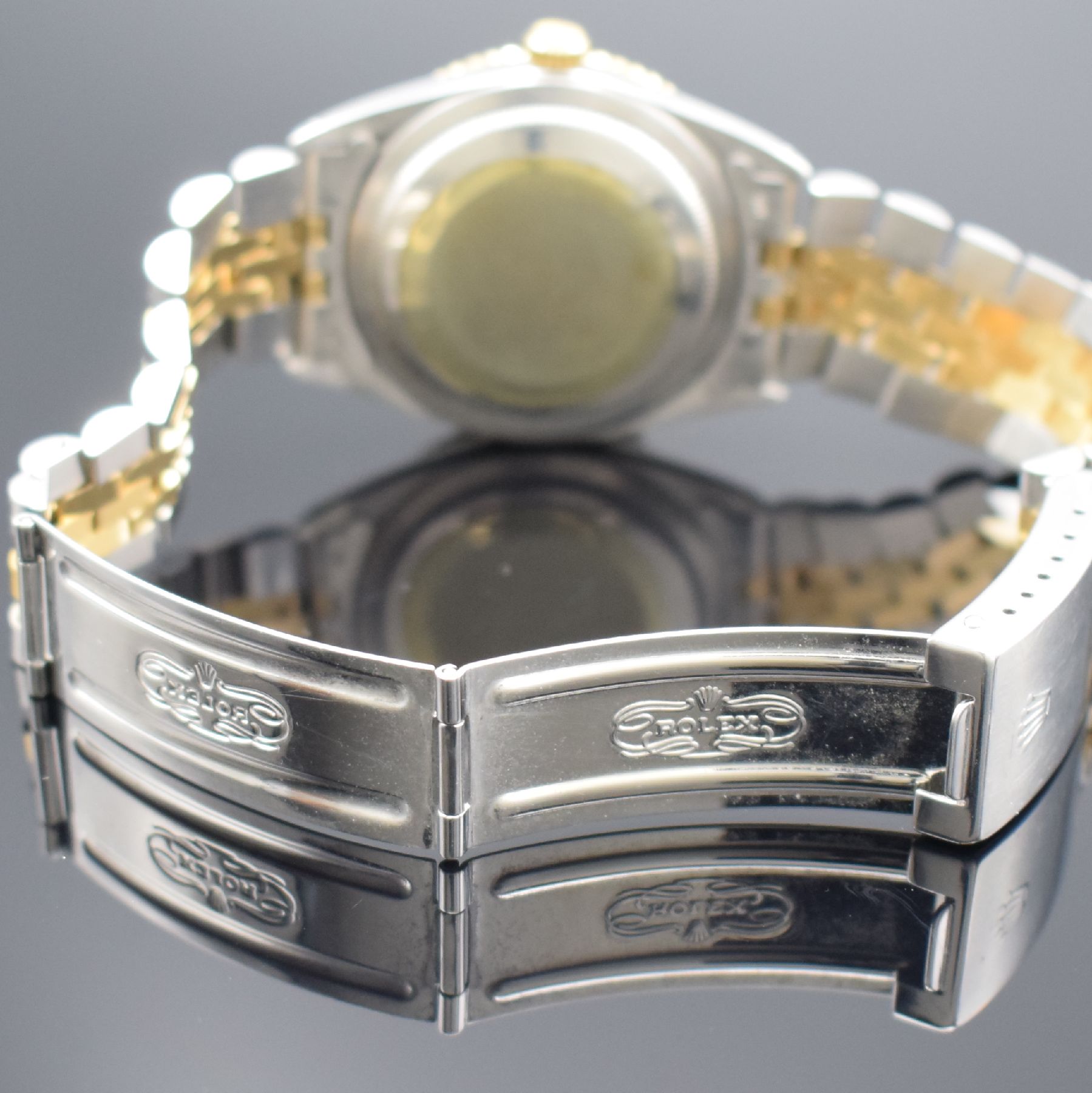 Detail e: ROLEX Oyster Perpetual Datejust Turn-O-Graph sog. Thunderbird Herrenarmbanduhr Referenz 1625, Schweiz II. Quartal 1972 lt. Gravur im Geh. Boden, ...