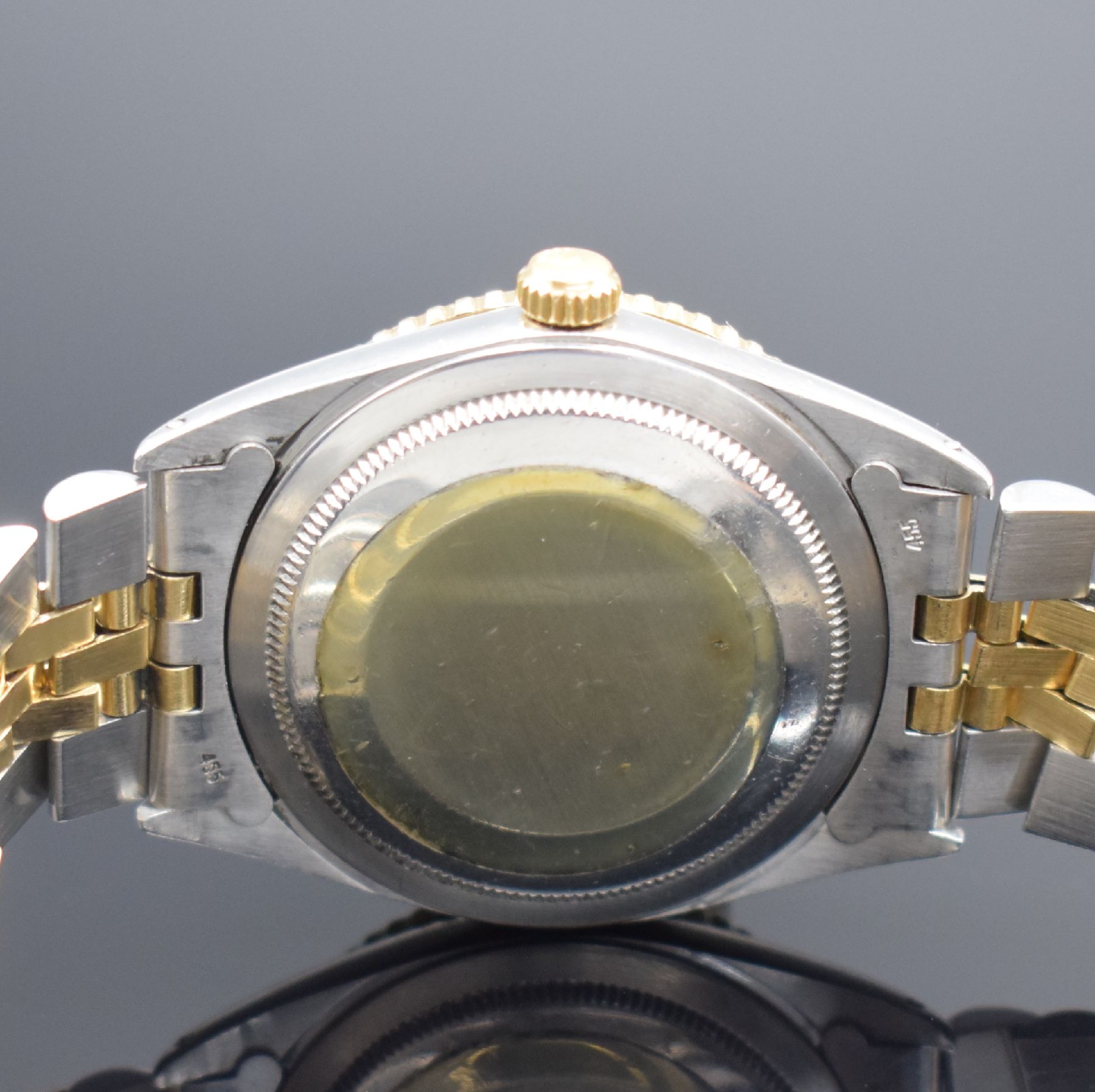 Detail f: ROLEX Oyster Perpetual Datejust Turn-O-Graph sog. Thunderbird Herrenarmbanduhr Referenz 1625, Schweiz II. Quartal 1972 lt. Gravur im Geh. Boden, ...