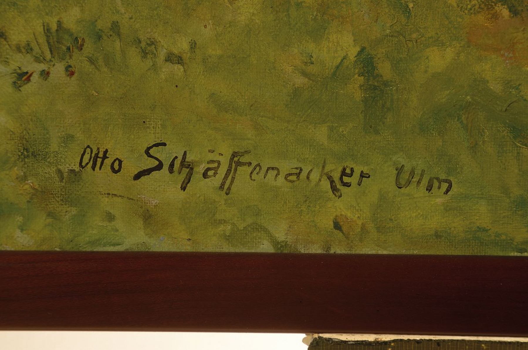 Detail a: Otto Schäffenacker, 1888 Ulm - 1964, Ansicht wohl Geisslingen an der Steige, links Blick auf die Burgruine Helfenstein, sonnenbeschienene ...