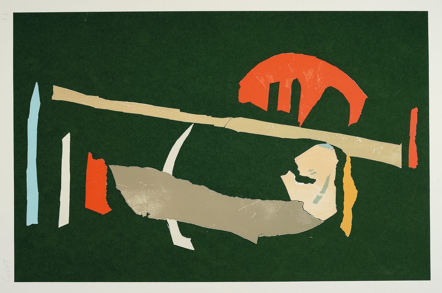 André Lanskoy, 1902 Moskau-1976 Paris, Komposition auf grünem Grund, Farblithographie, handsigniert und bez. e.a., Abb. ca. 68x44cm, Blattgr. ca. ...