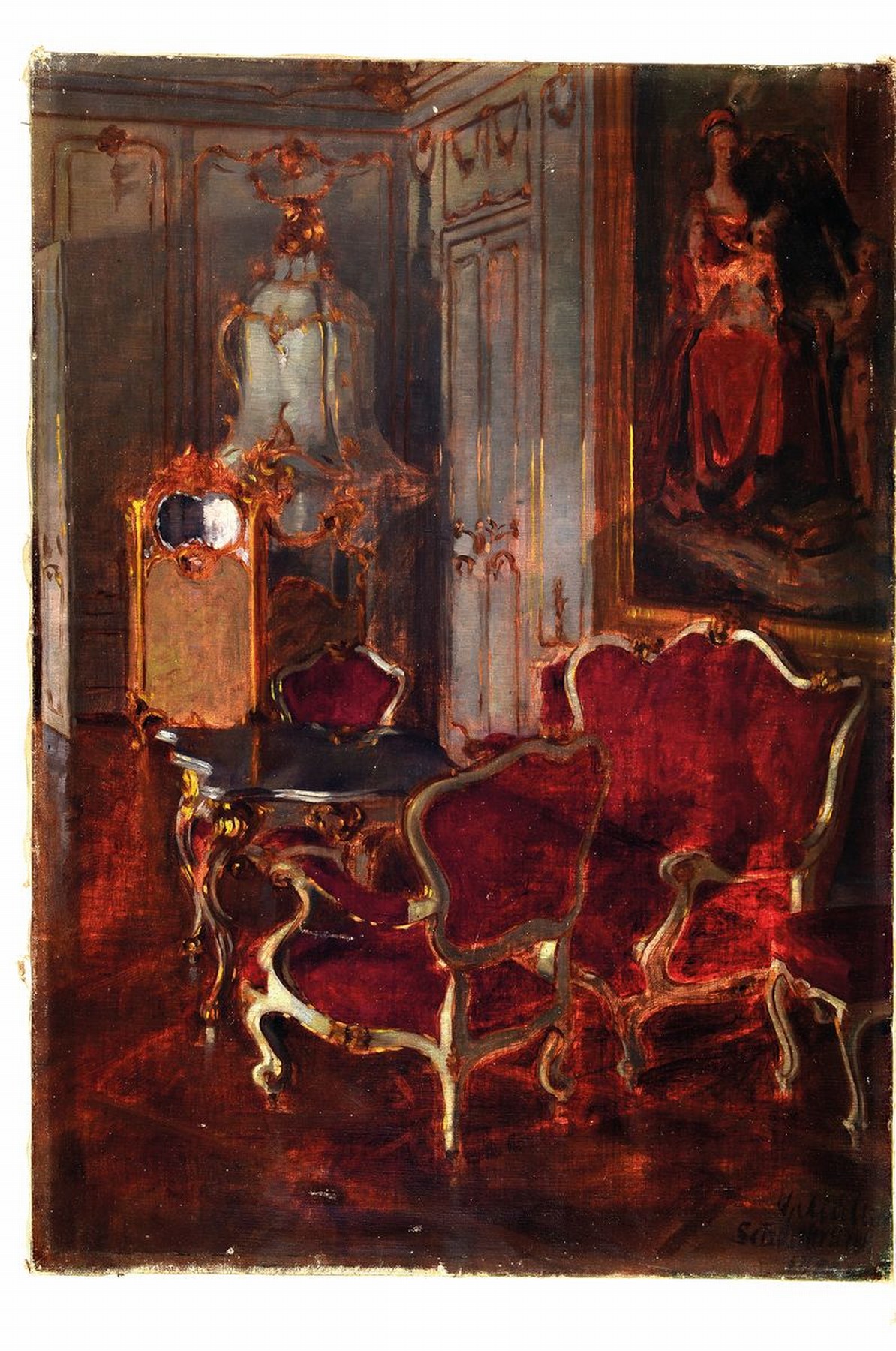 Detail k: Carl Müller, 1862-1938 Wien, Salon in Schloss Schönbrunn, Öl/Lwd, rechts unten signiert, ca. 60x50cm